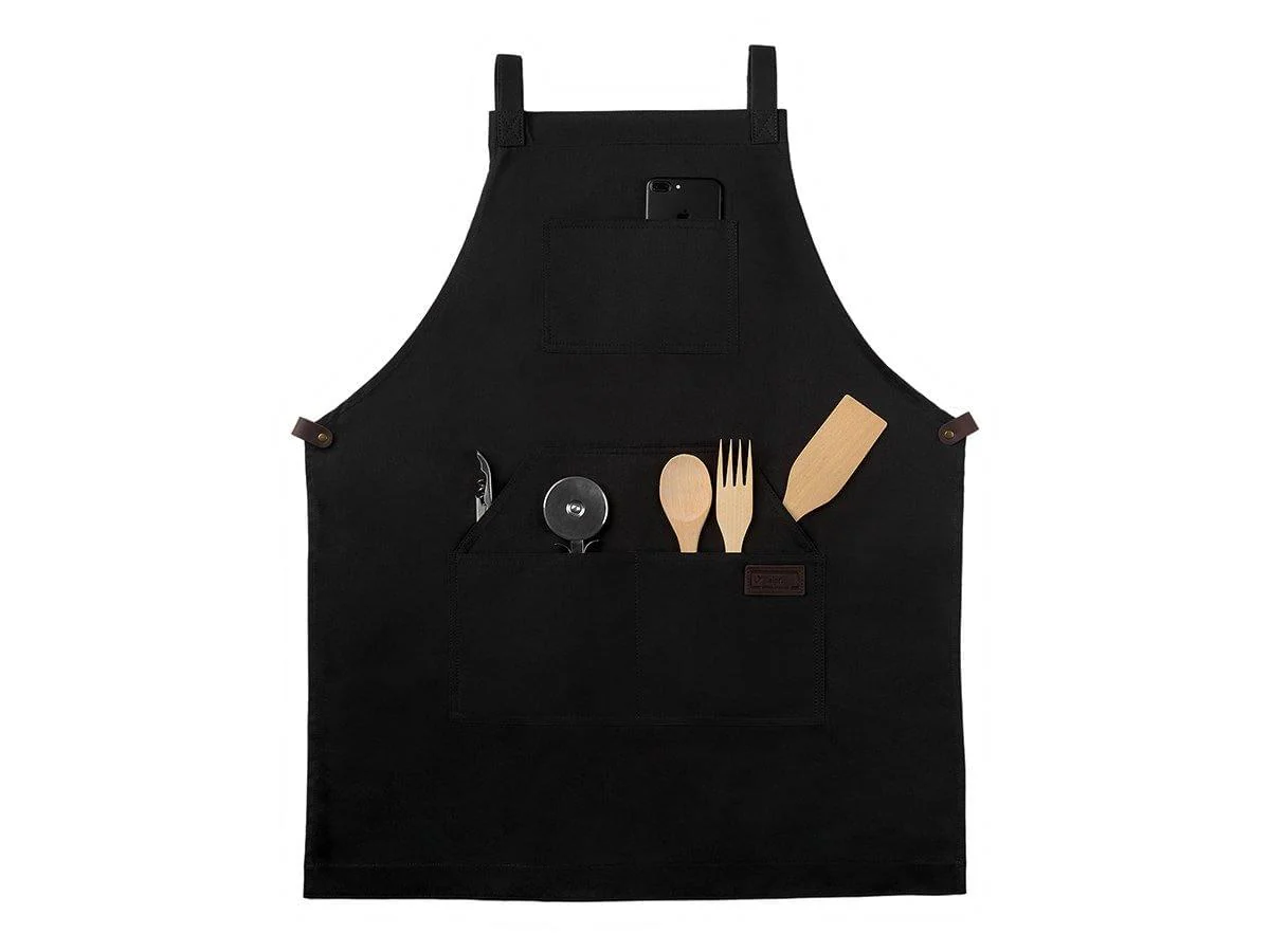 Bib Apron with Pockets - Black - Image 2