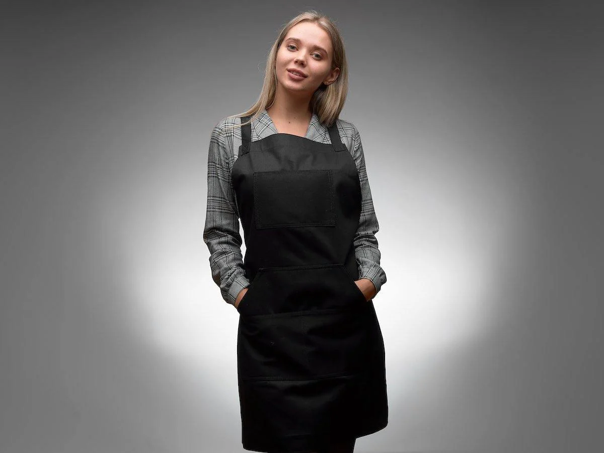 Bib Apron with Pockets - Black - Image 4