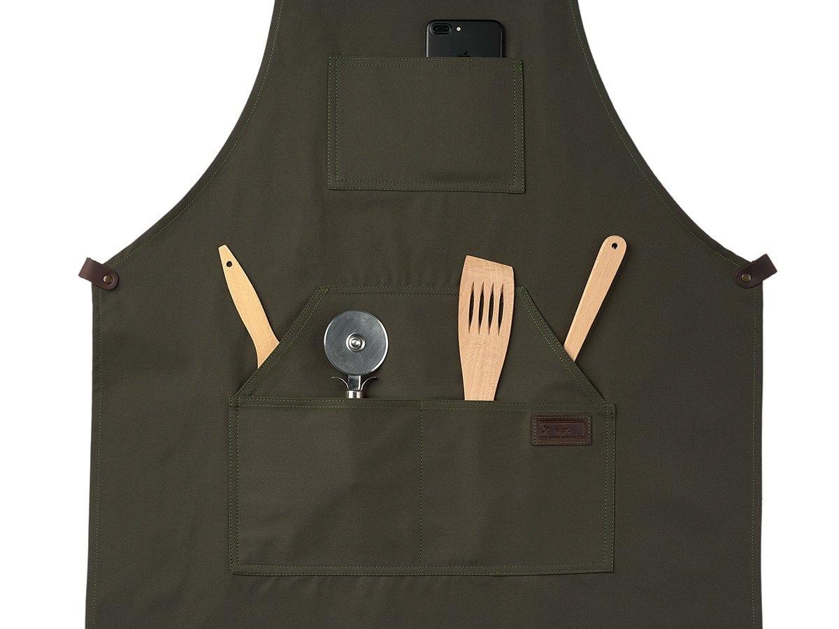 Bib Apron with Pockets - Olive - Image 3