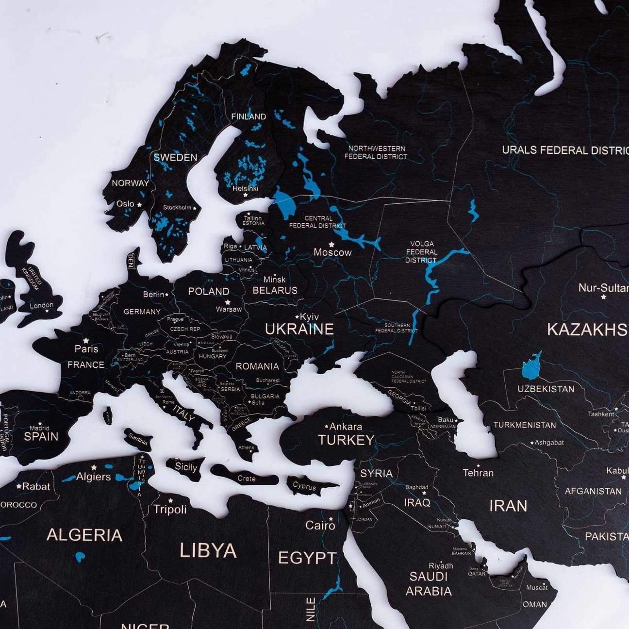 Black 2D Wooden World Map - Image 4