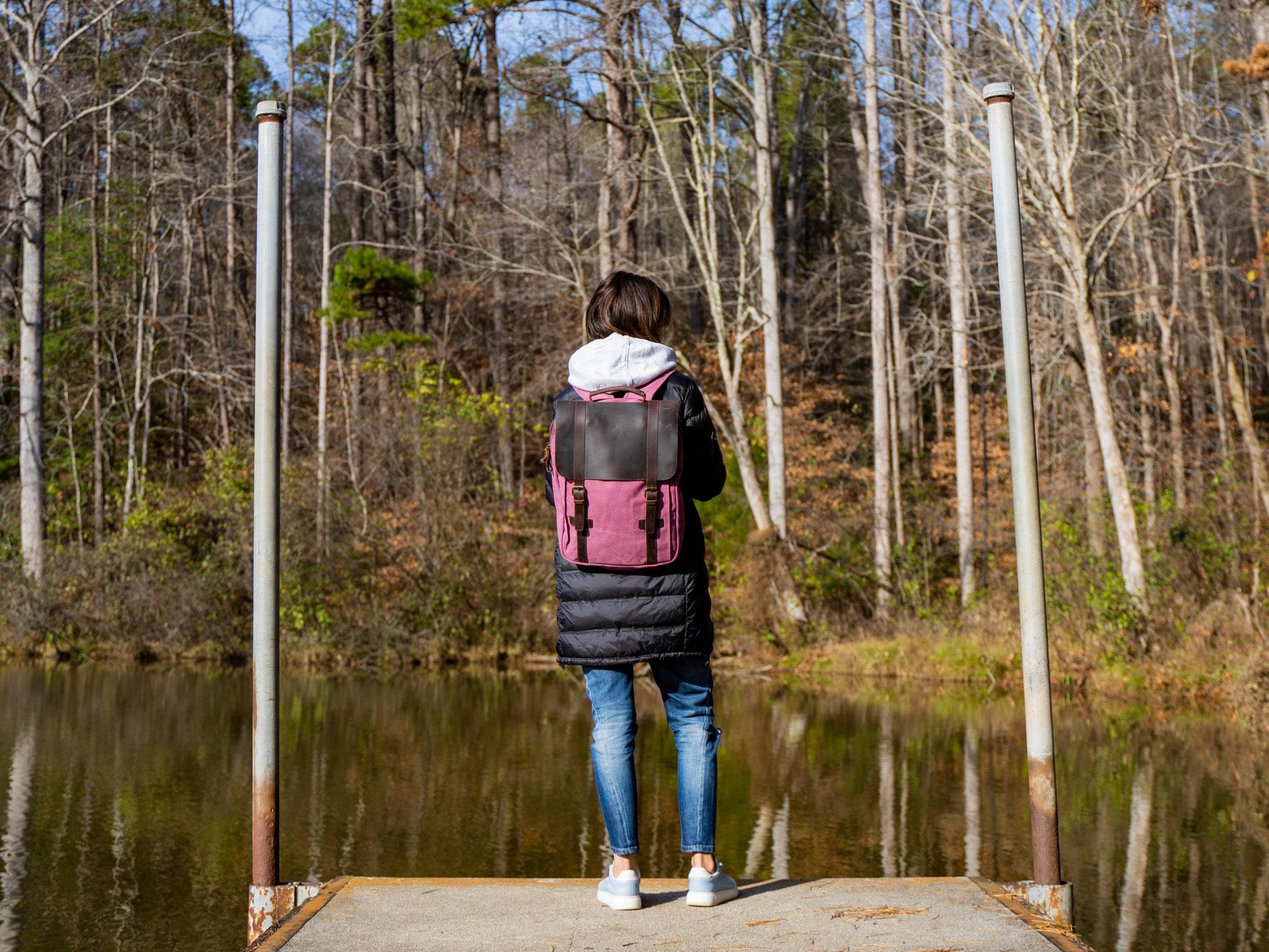 Book Backpack Canvas and Leather - Purple - Image 2