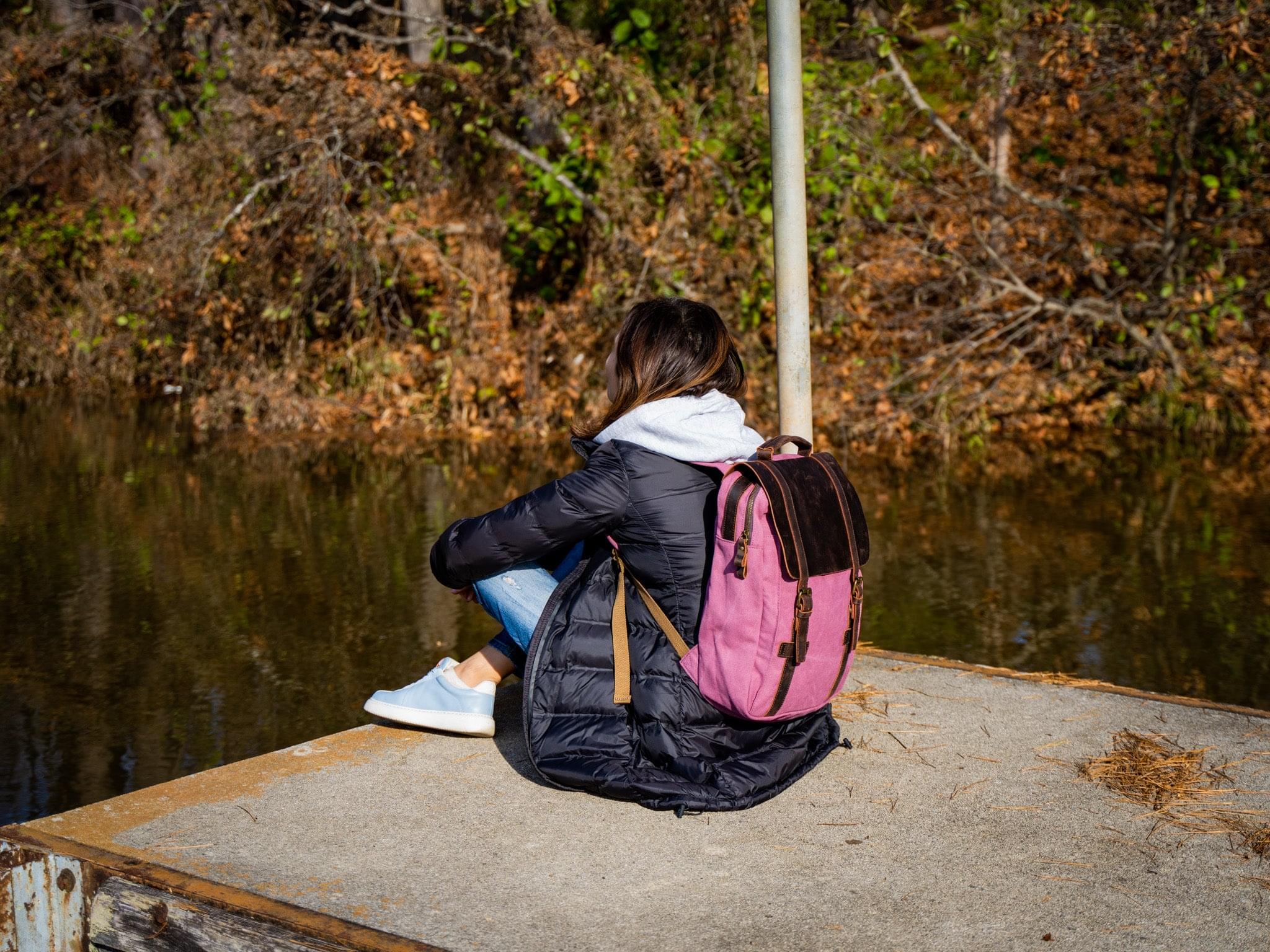 Book Backpack Canvas and Leather - Purple - Image 4