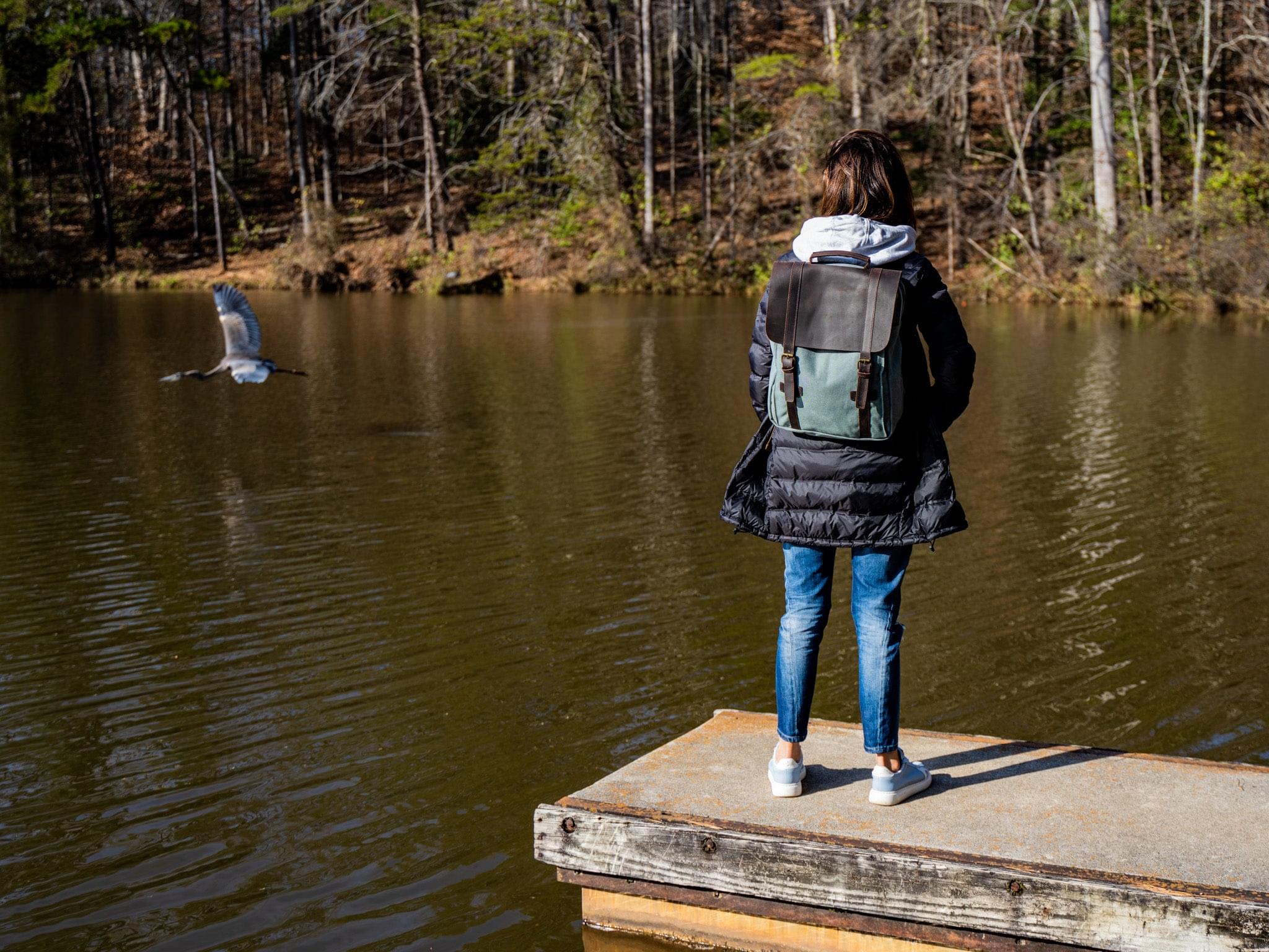 Women's Book Backpack Canvas and Leather - Teal