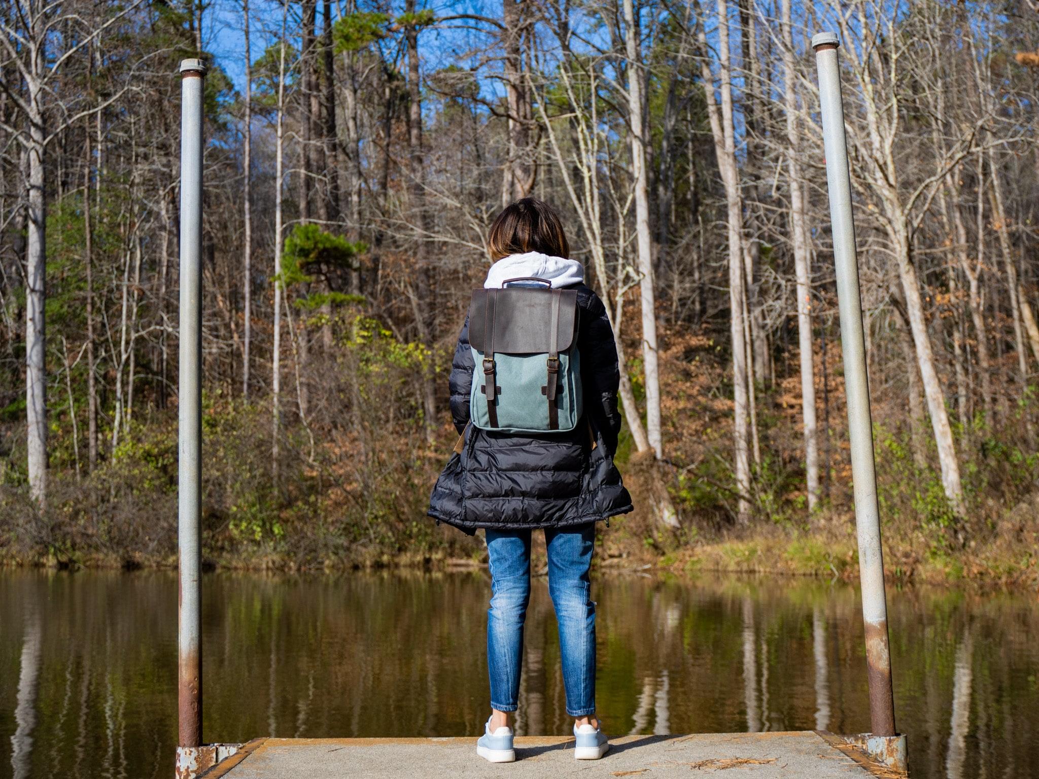 Women's Book Backpack Canvas and Leather - Teal - Image 2