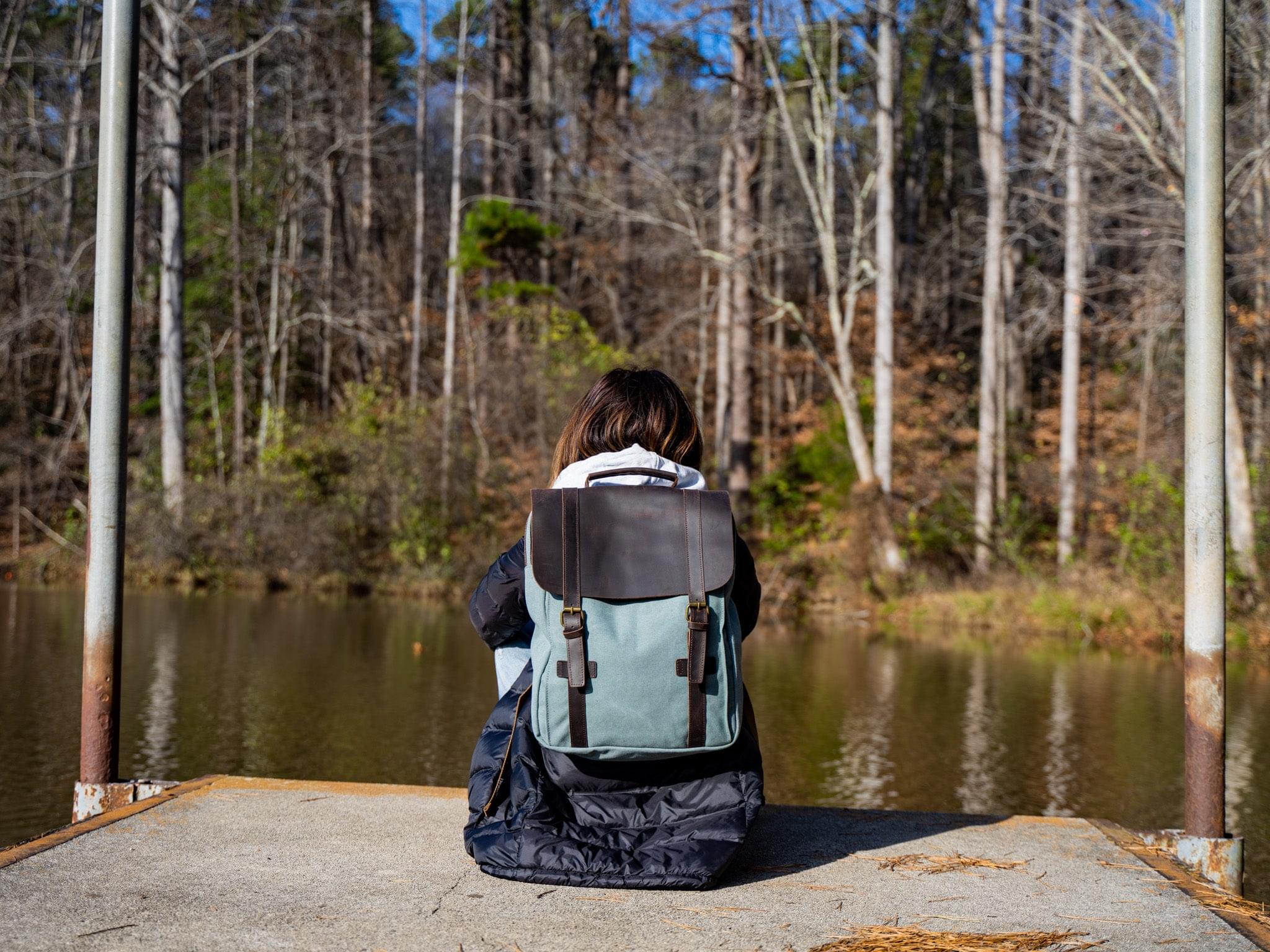 Women's Book Backpack Canvas and Leather - Teal - Image 3