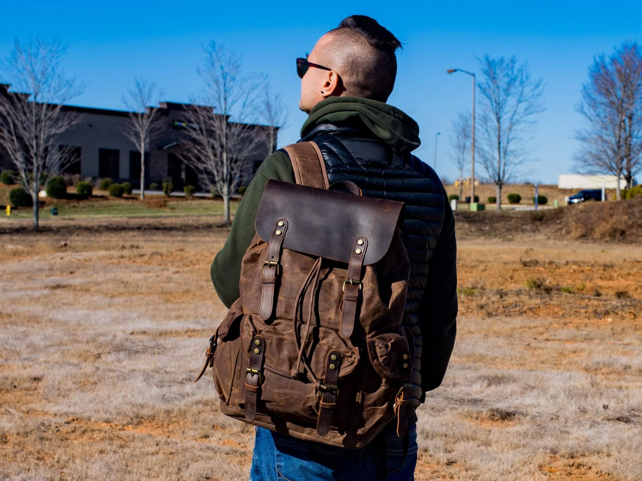 Canvas and Crazy Horse Leather Backpack Adventure for Man - Image 3