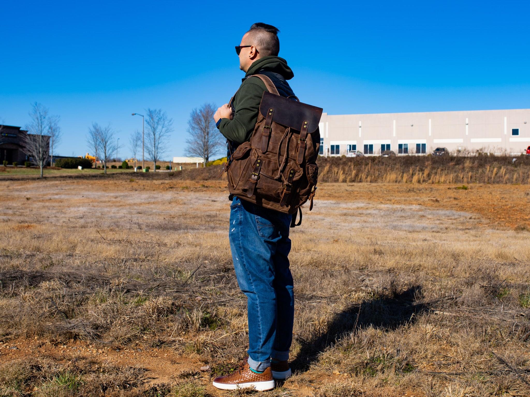 Canvas and Crazy Horse Leather Backpack Adventure for Man - Image 4