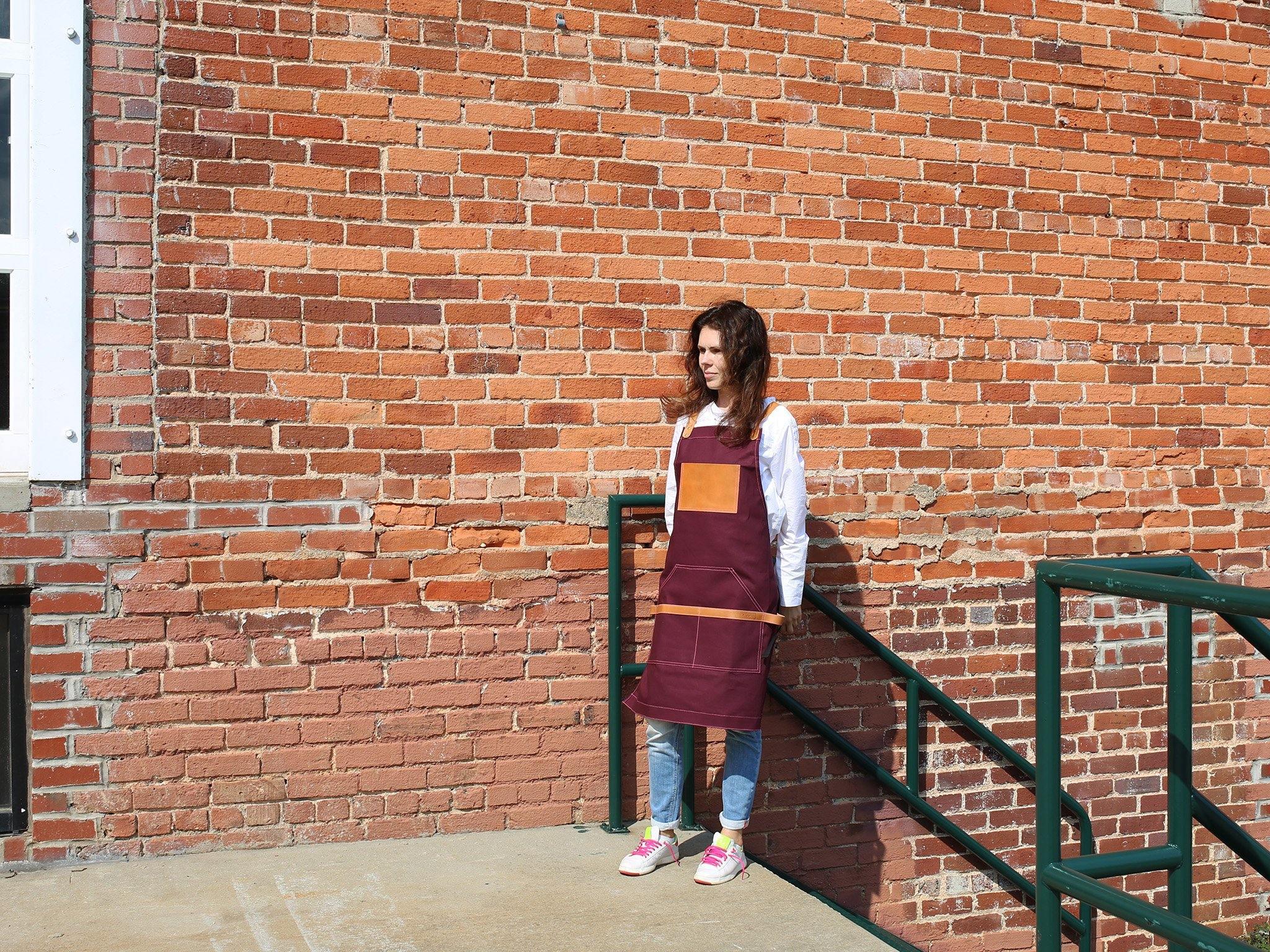 Canvas and Leather Apron - Burgundy - Image 2