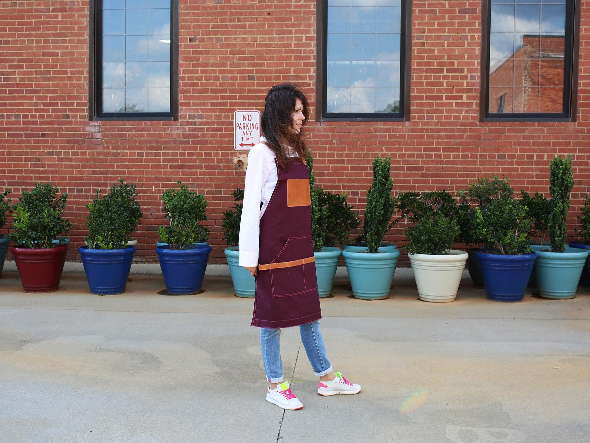 Canvas and Leather Apron - Burgundy - Image 3