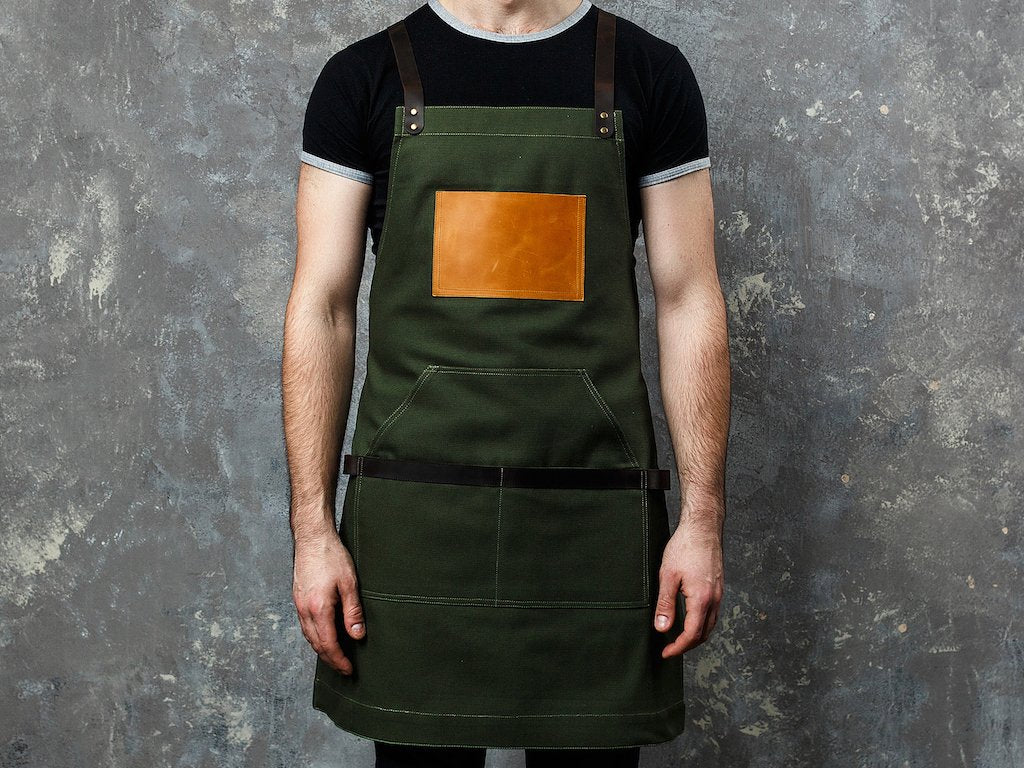 Canvas and Leather Apron - Green - Image 6