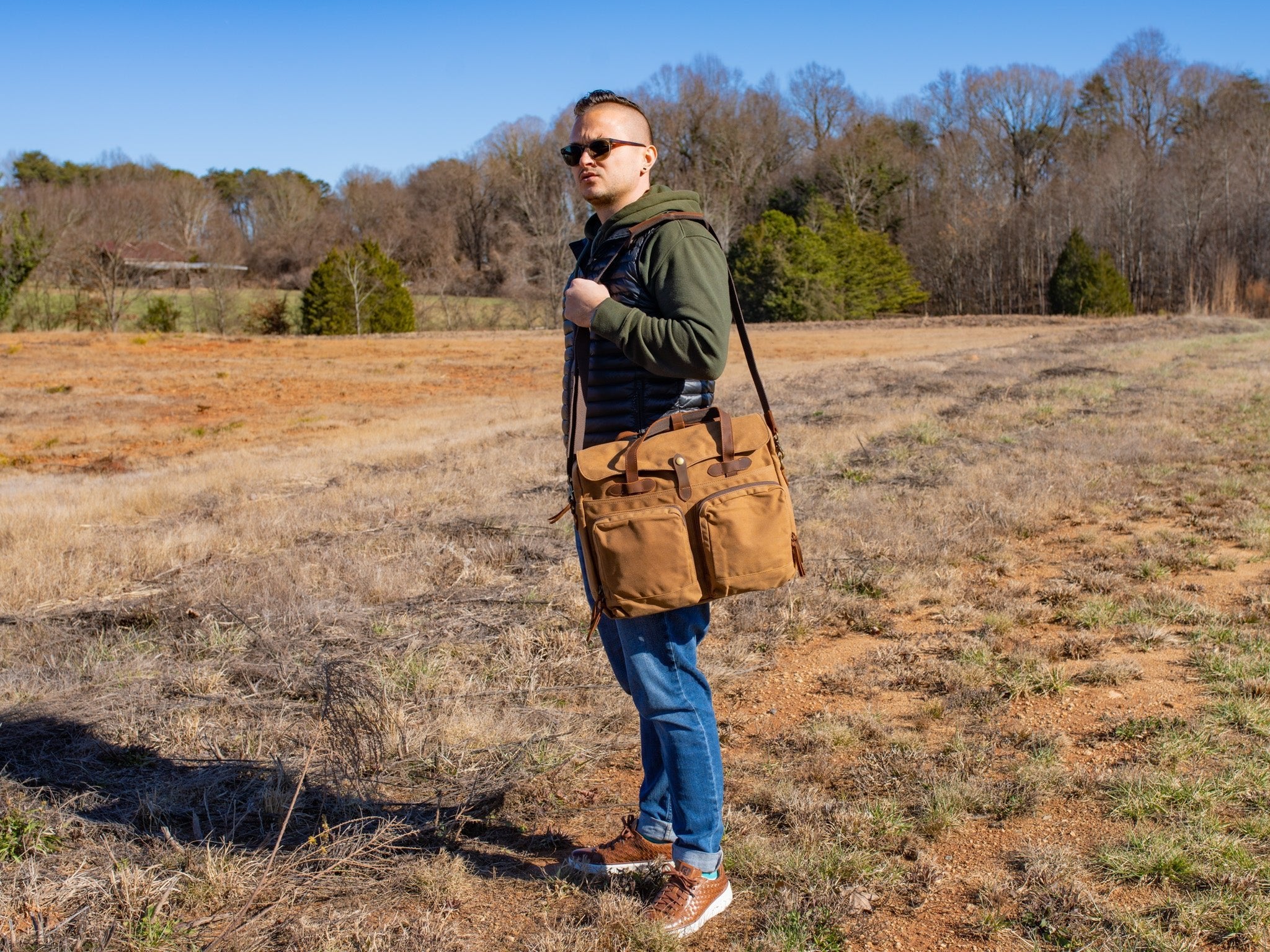 Canvas and Leather Briefcase Marty - Camel - Image 2