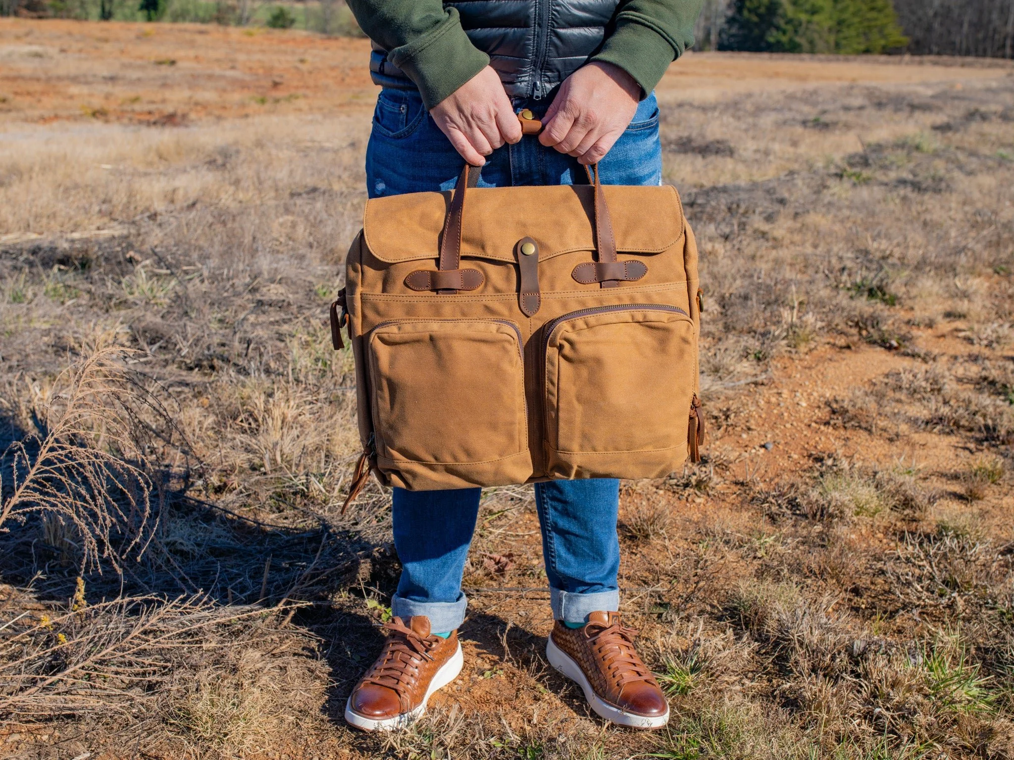 Canvas and Leather Briefcase Marty - Camel - Image 3