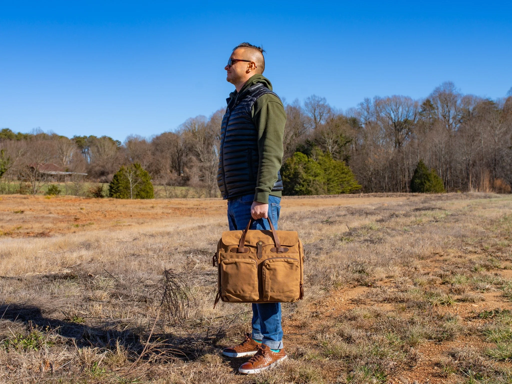 Canvas and Leather Briefcase Marty - Camel - Image 4