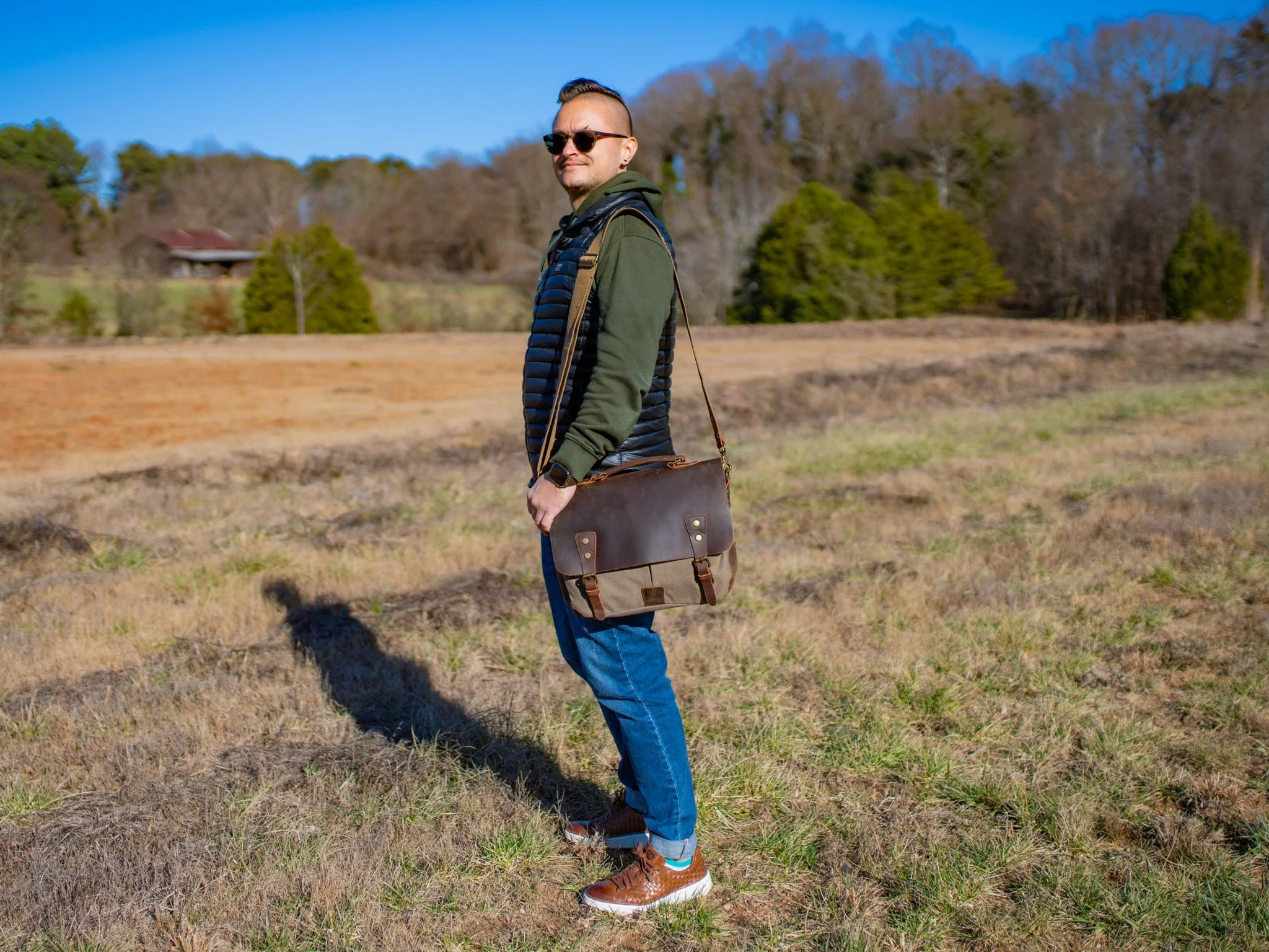 Canvas and Leather Cross Body Bag York - khaki