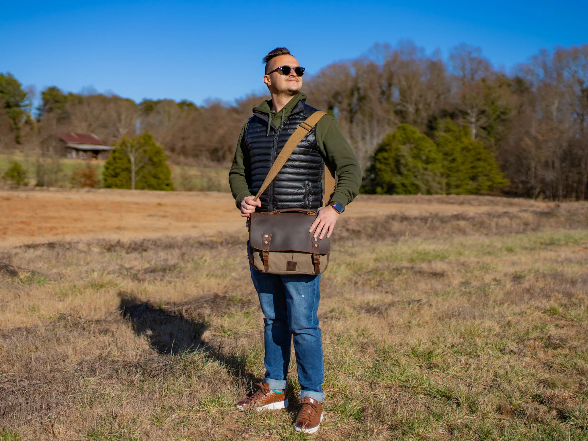 Canvas and Leather Cross Body Bag York - khaki - Image 4