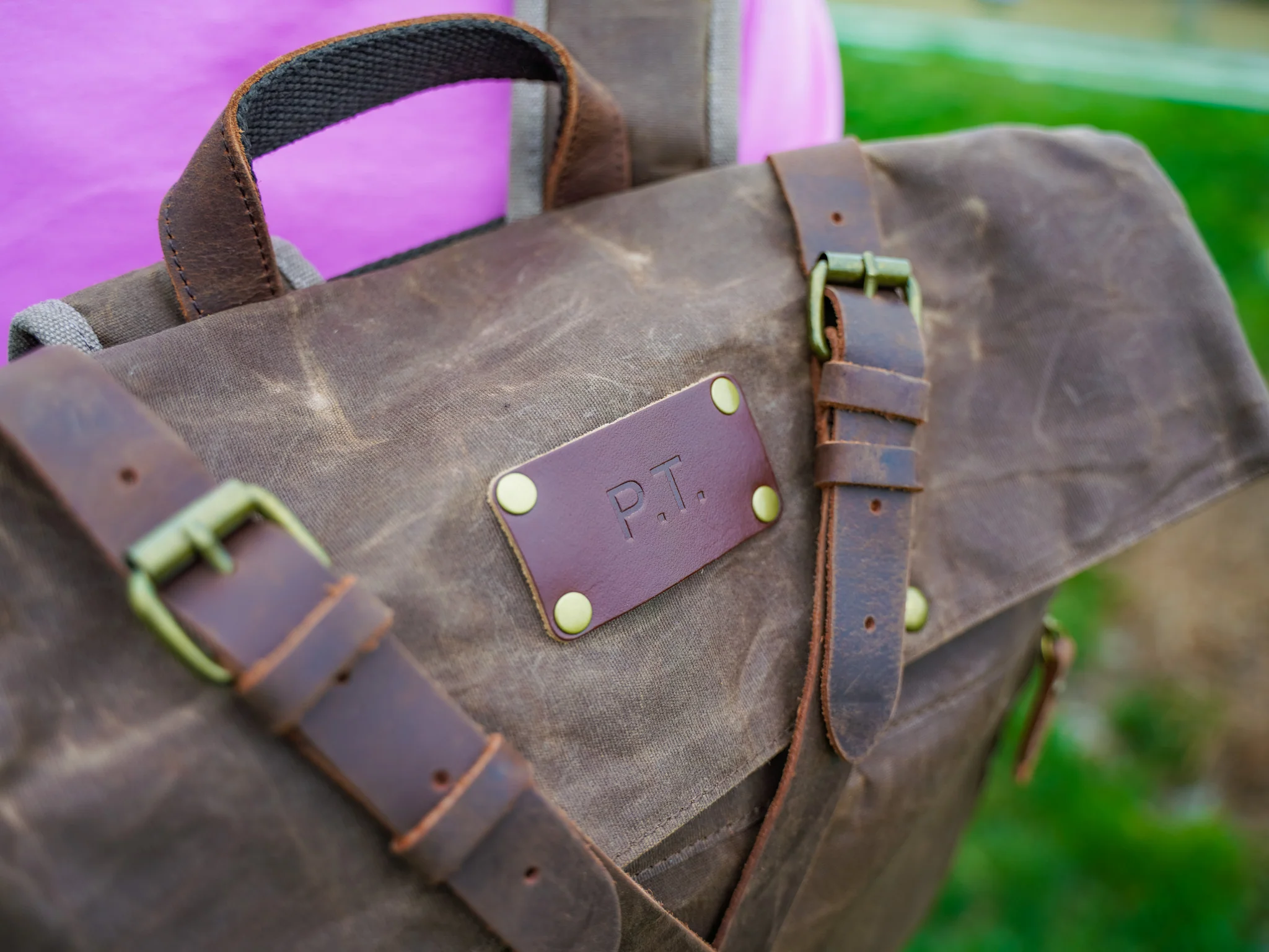 Canvas and Leather Cross Straps Backpack - Brown - Image 7