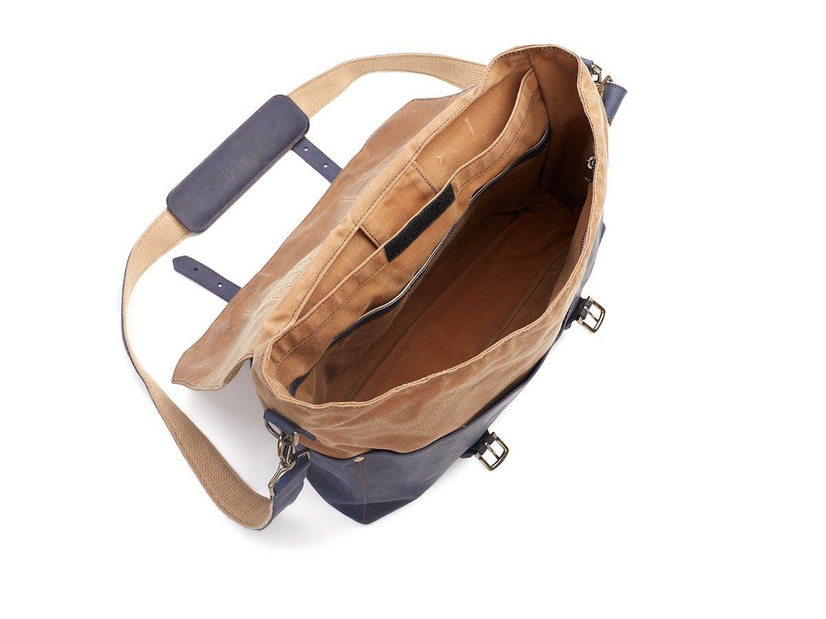Canvas and Leather Messenger Bag - Navy - Image 5