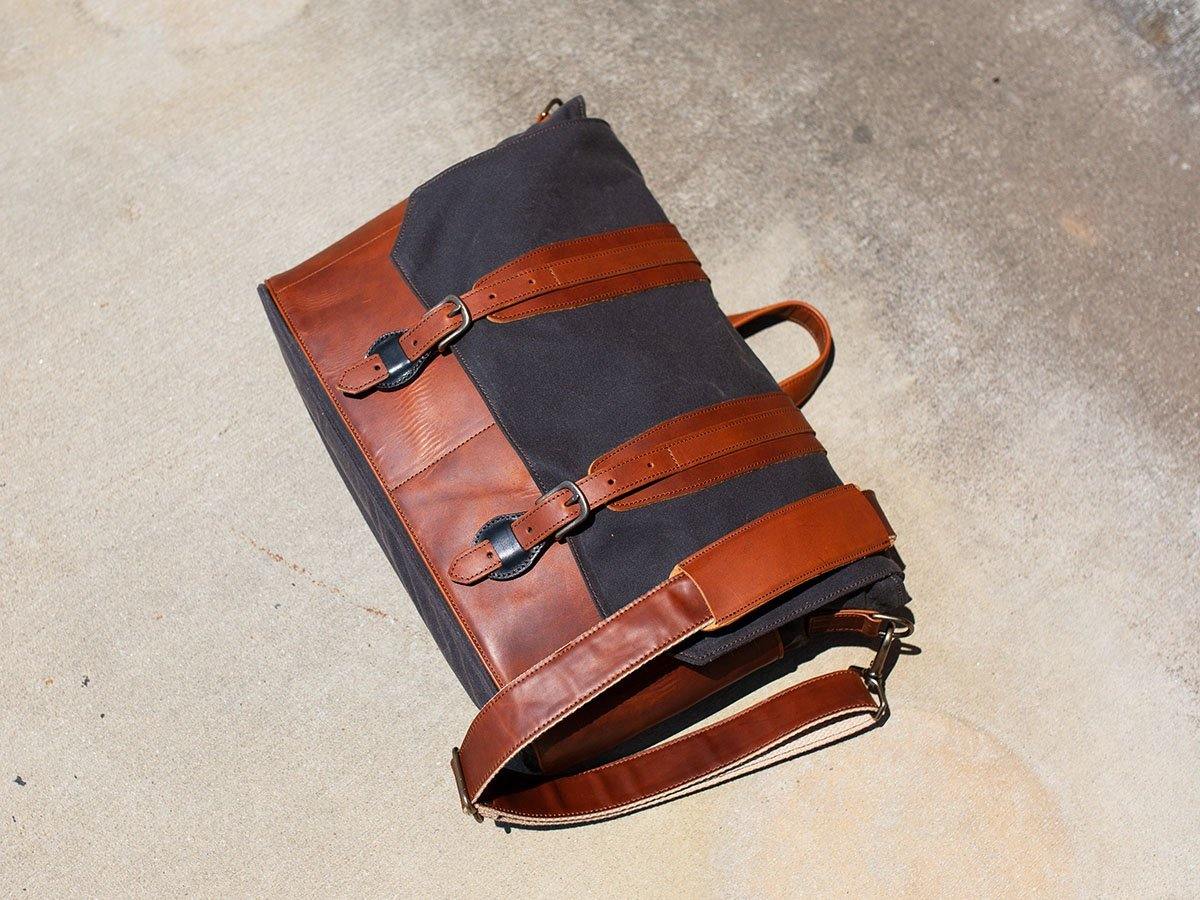 Canvas and Leather Messenger Bag Tan - Image 2