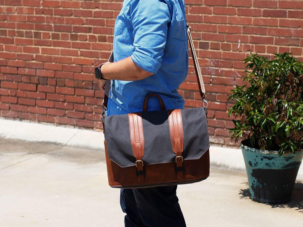 Canvas and Leather Messenger Bag Tan - Image 3