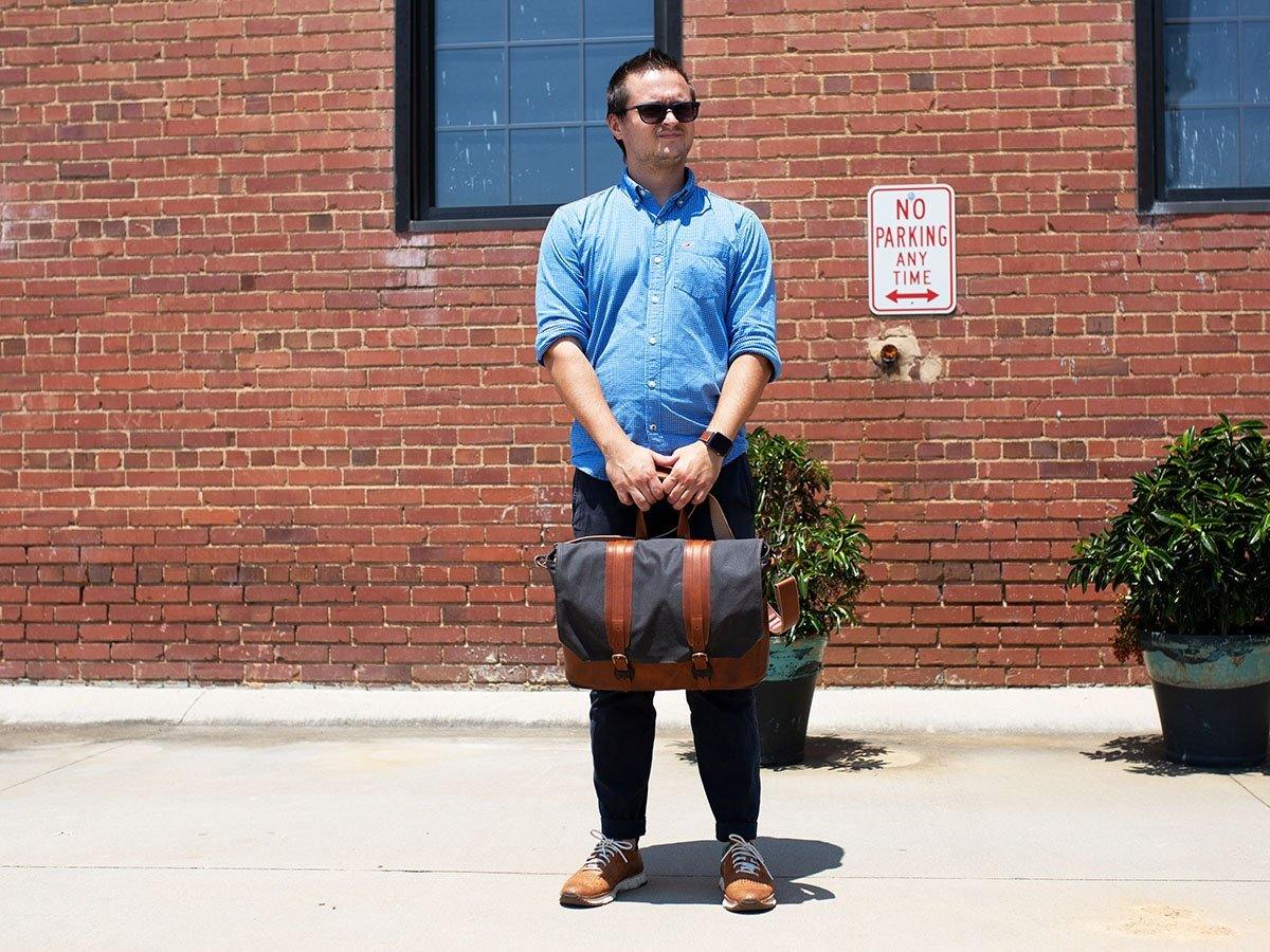 Canvas and Leather Messenger Bag Tan - Image 4