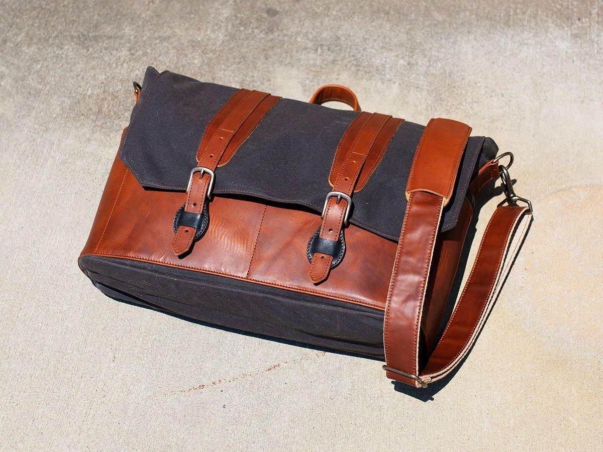 Canvas and Leather Messenger Bag Tan - Image 5