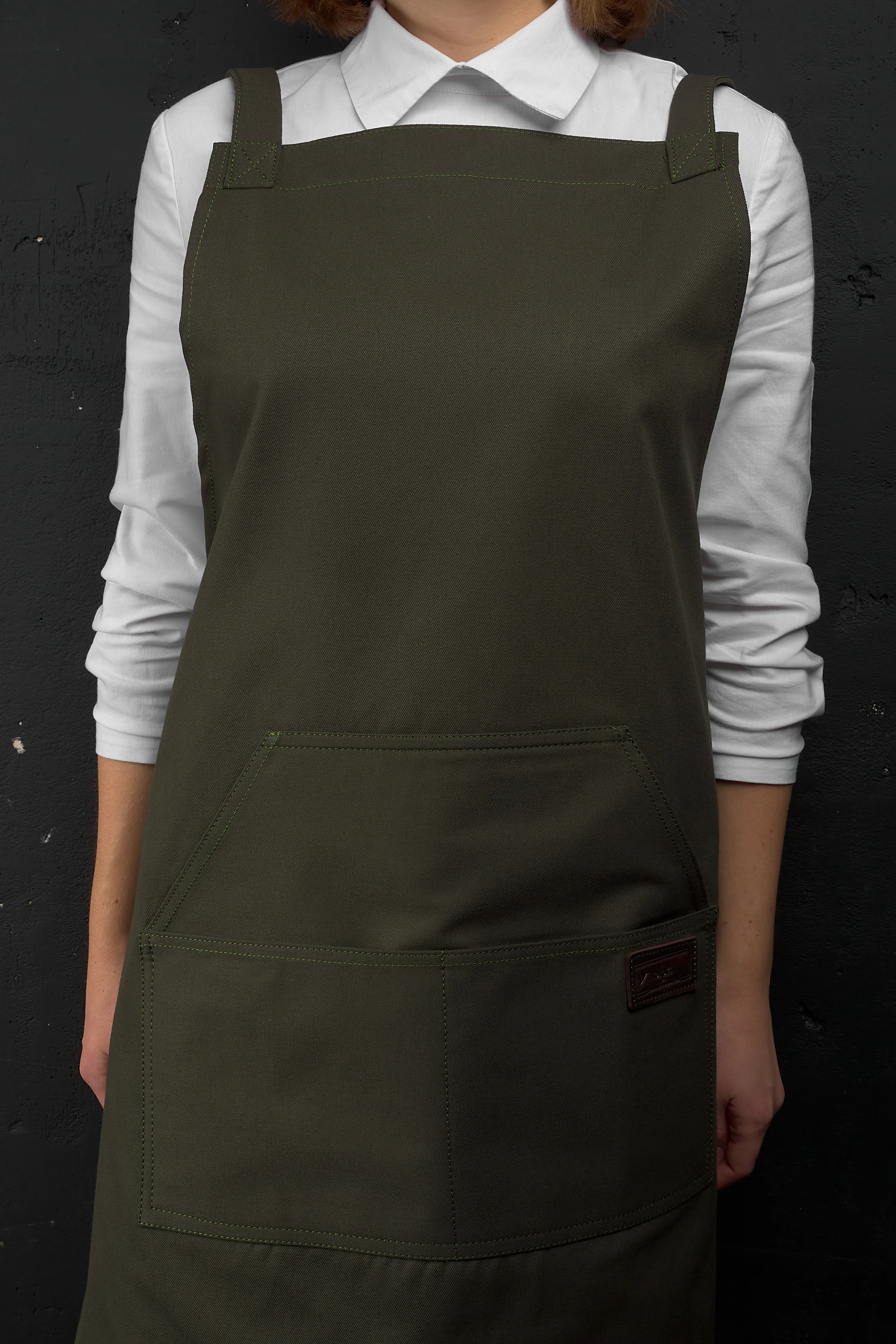 Canvas Bib Apron with Pockets - Olive - Image 3