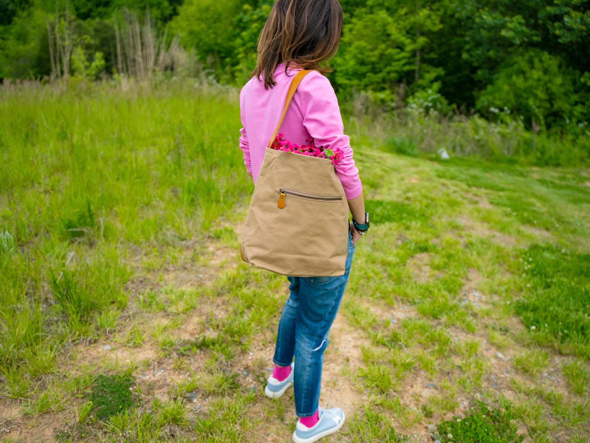 Canvas Bucket Tote Bag - Camel - Image 2