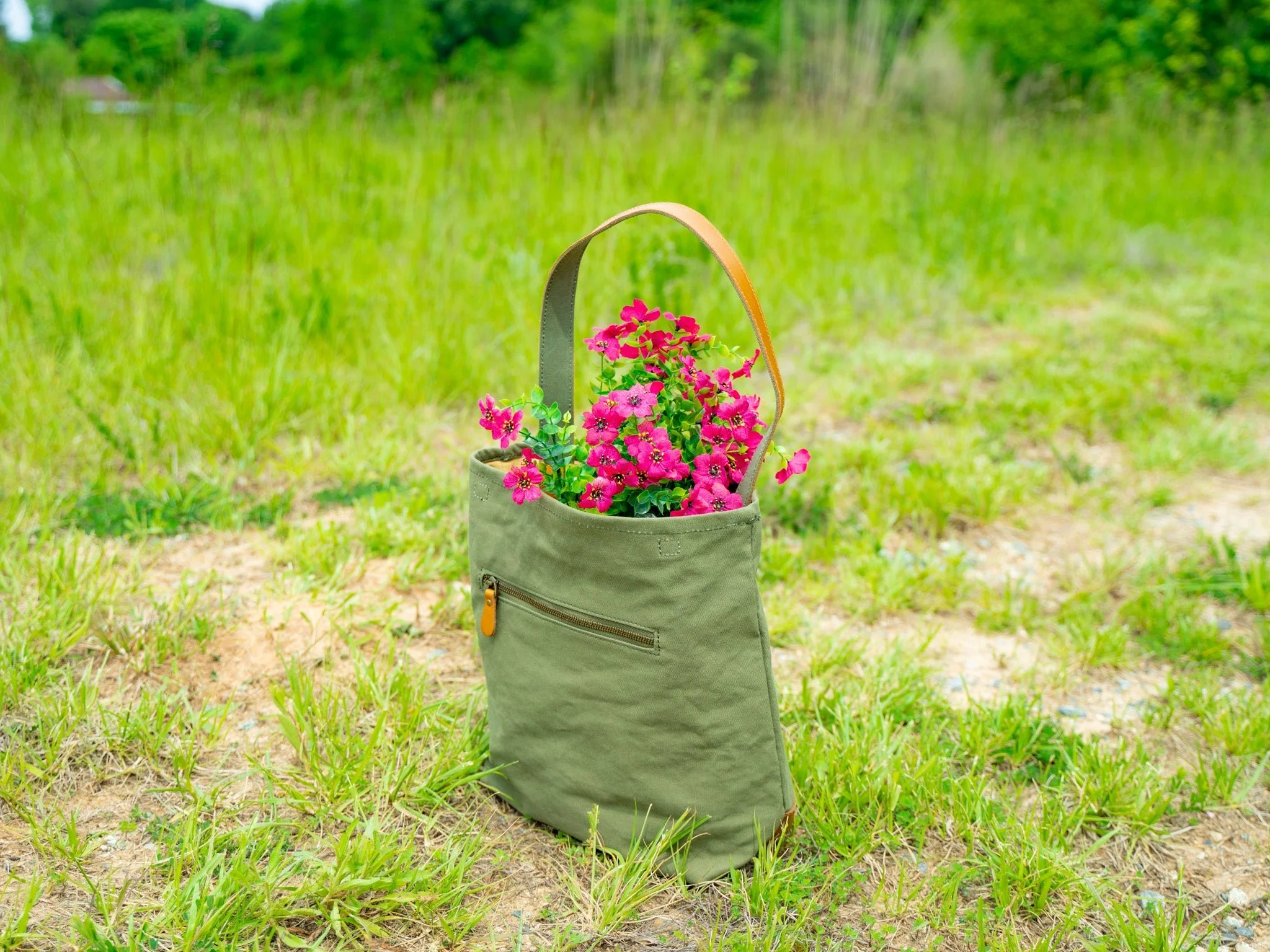 Canvas Bucket Tote Bag - Green - Image 4