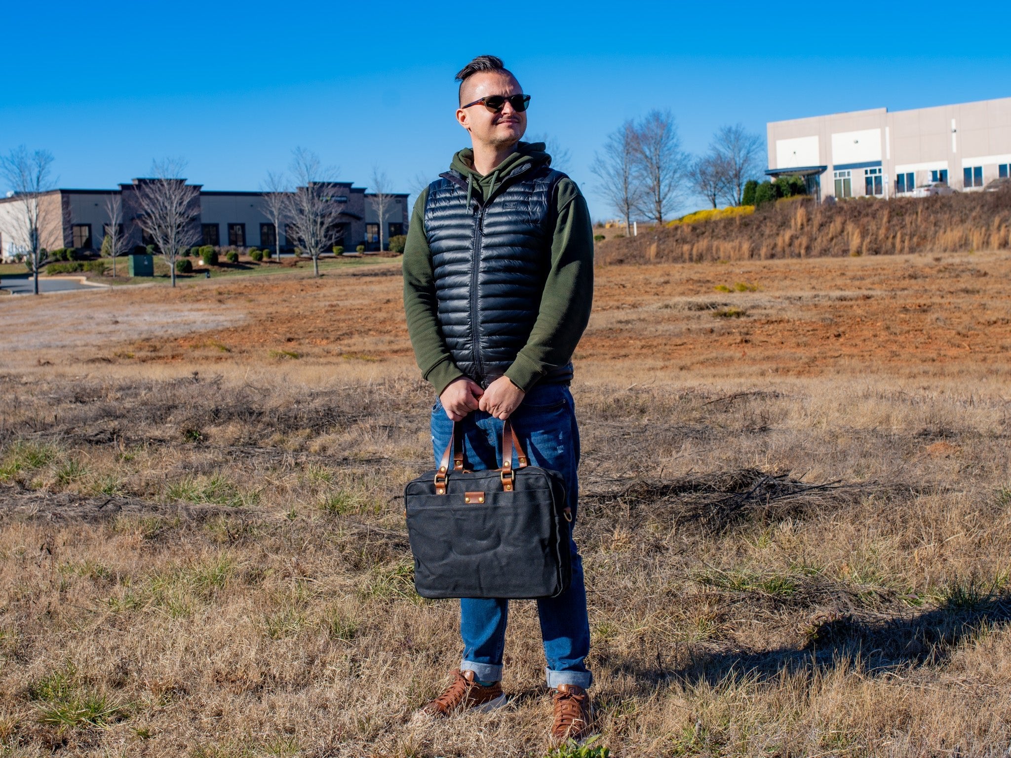 Waxed Canvas Briefcase Randy - Black - Image 2