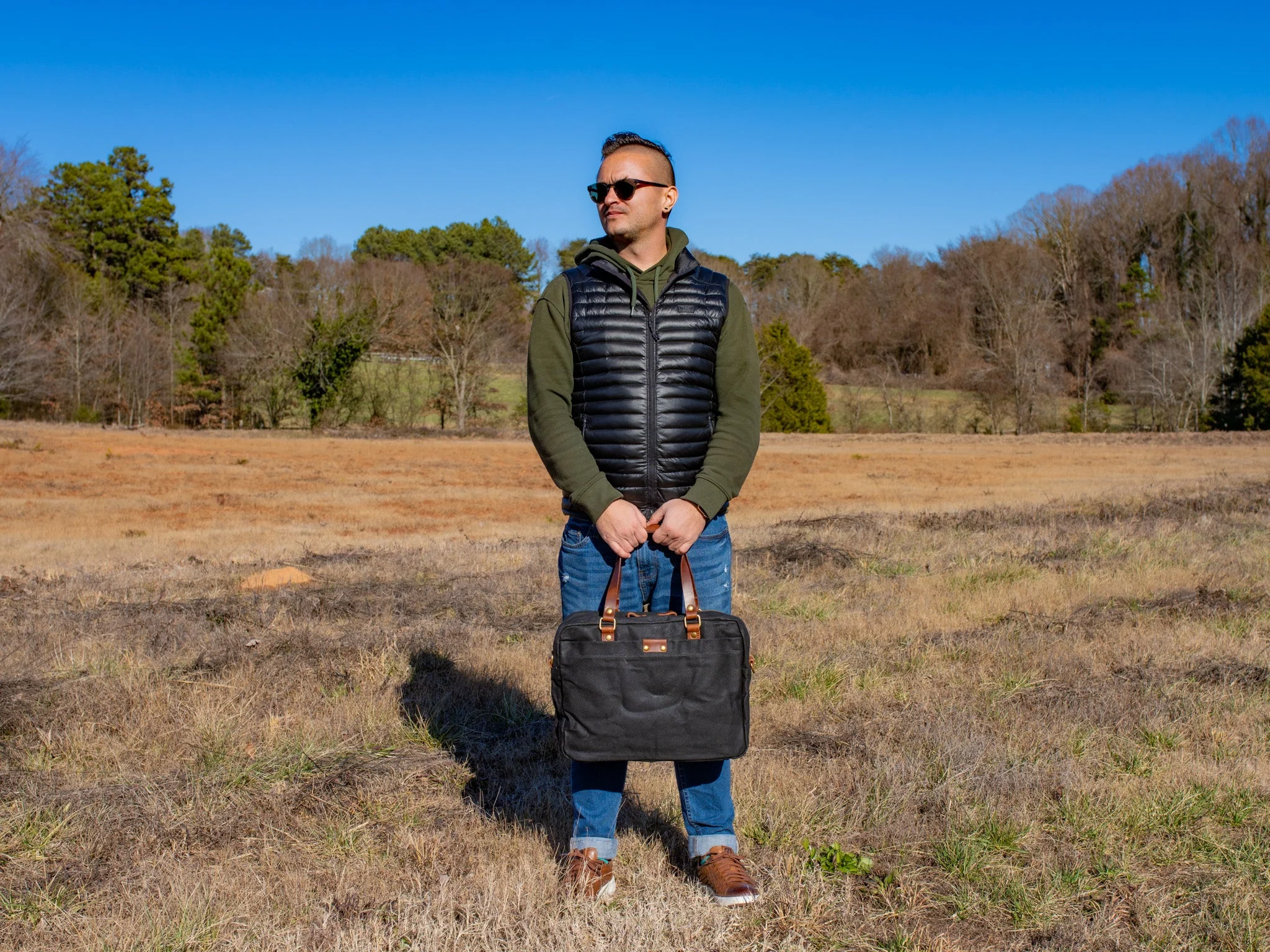 Waxed Canvas Briefcase Randy - Black - Image 3