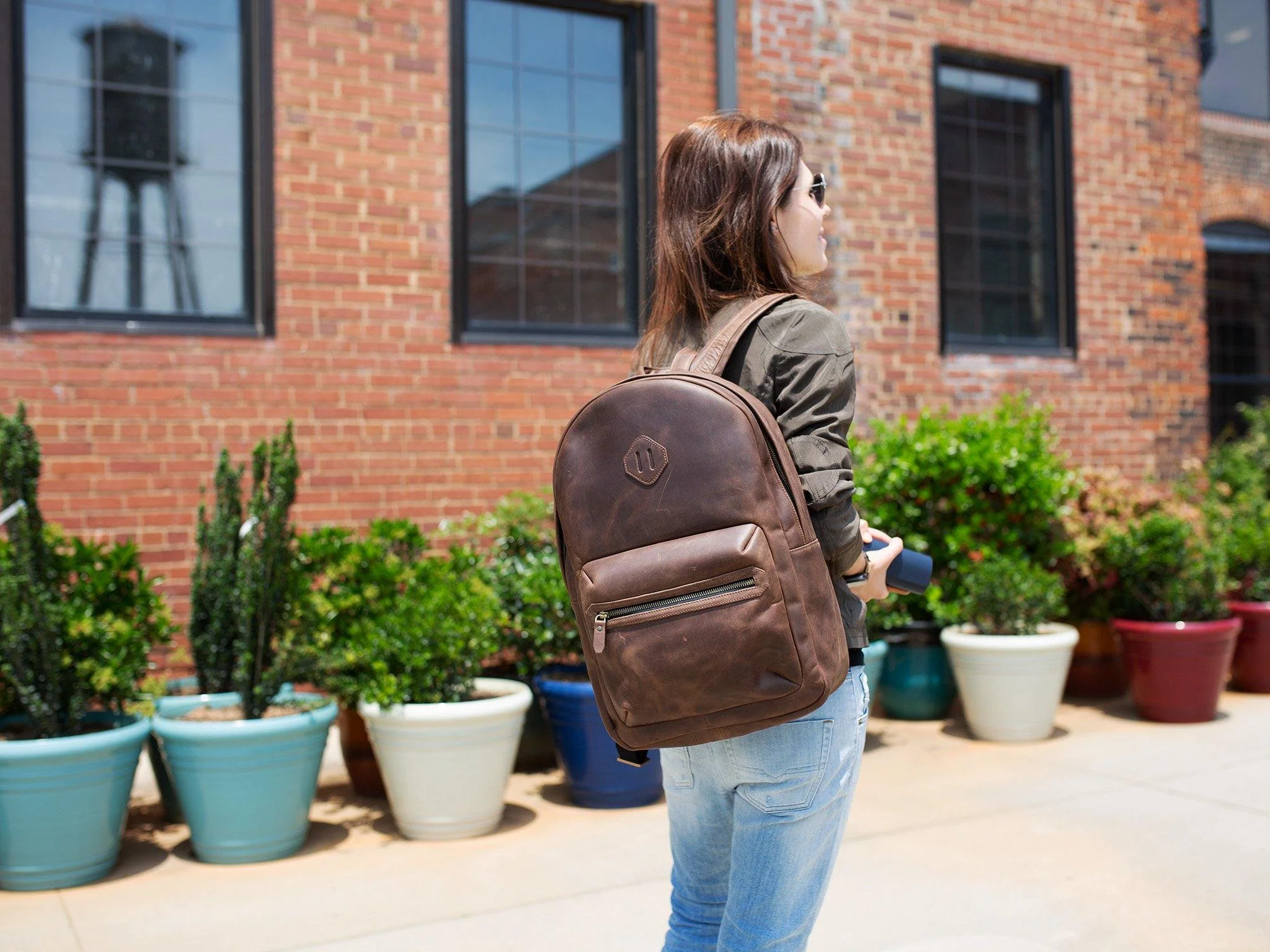 Brown Leather Backpack - City - Image 5