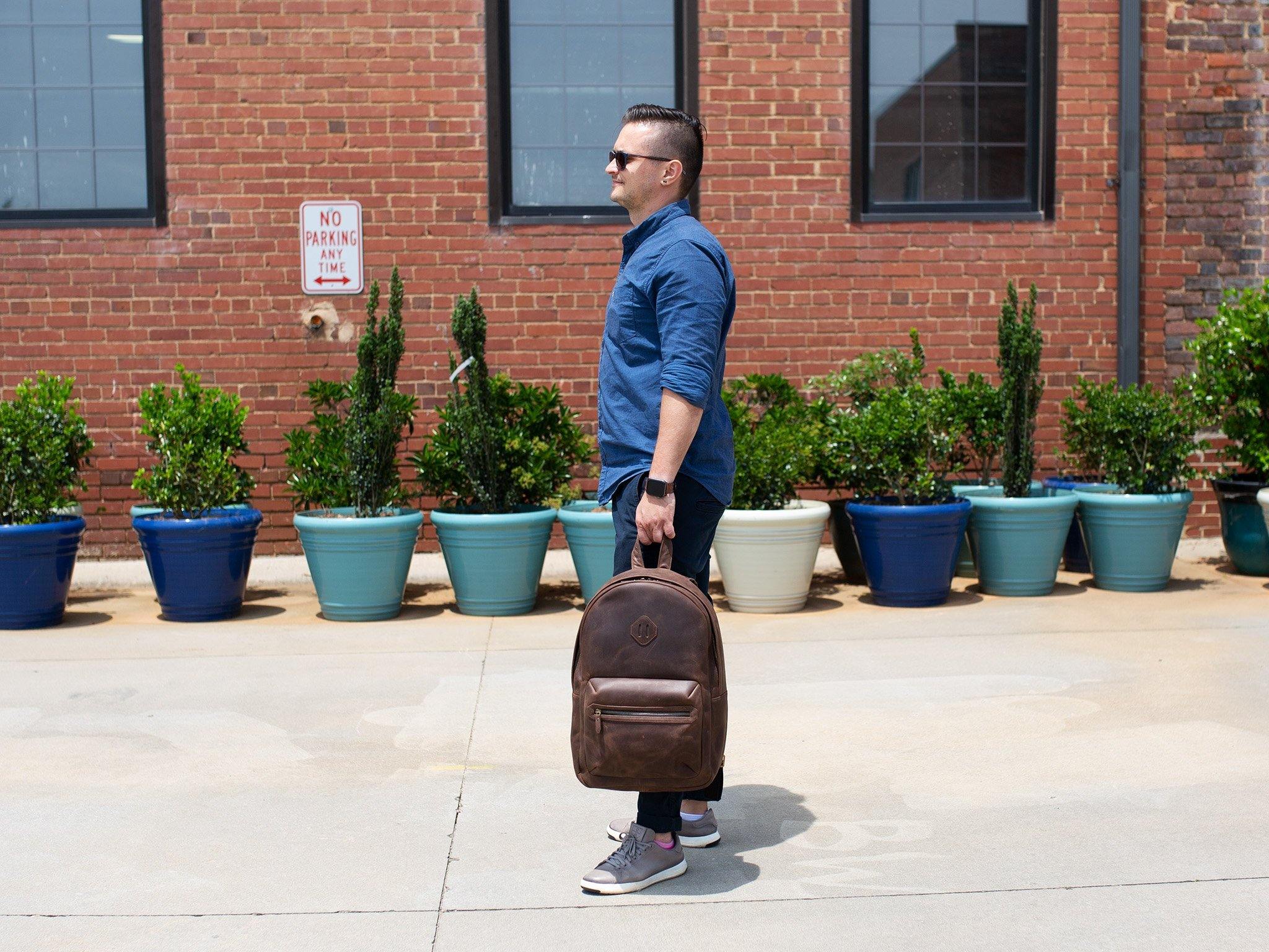 Brown Leather Backpack - City - Image 9
