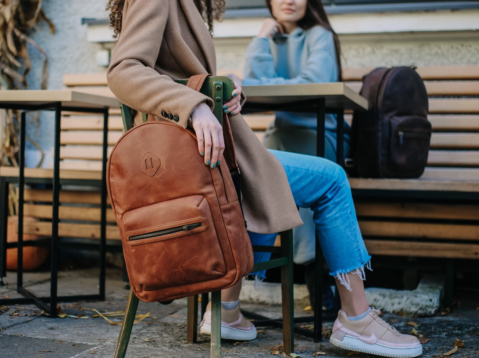 Women`s Crazy Horse Leather Backpack City - Chocolate - Image 2