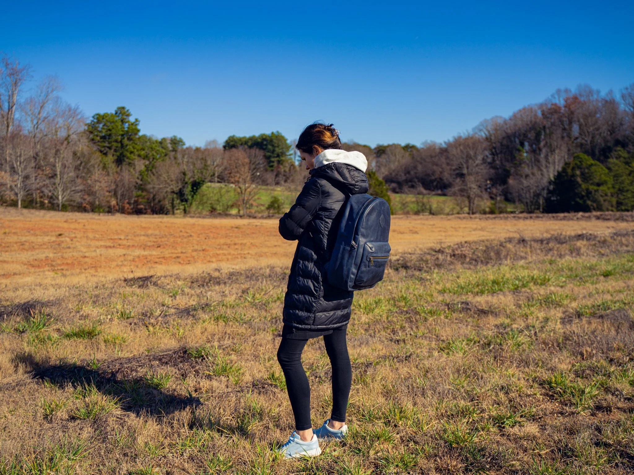 Women's Crazy Horse Leather Backpack City - Navy - Image 2