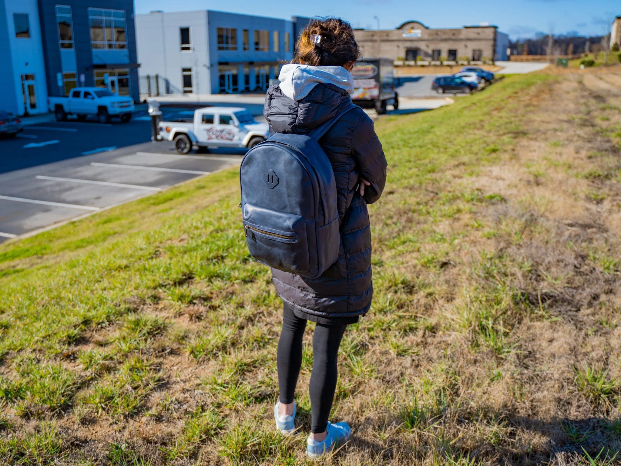 Women's Crazy Horse Leather Backpack City - Navy - Image 3