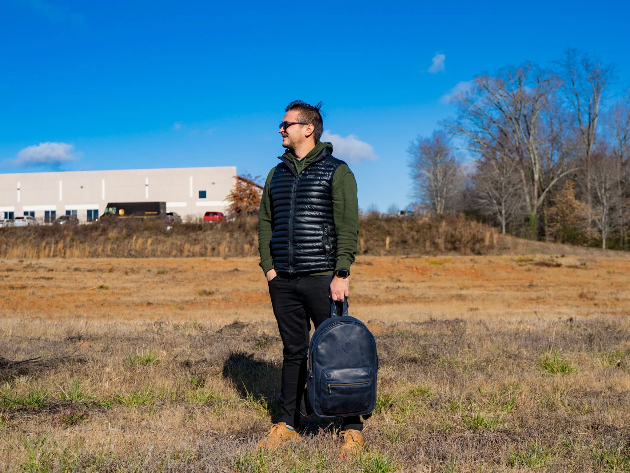 Men's Crazy Horse Leather Backpack City - Navy - Image 2