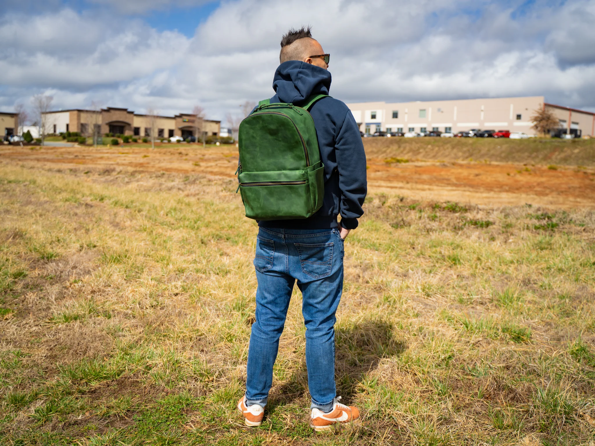 Crazy Horse Leather Backpack Urban for Man - Green Moss - Image 3