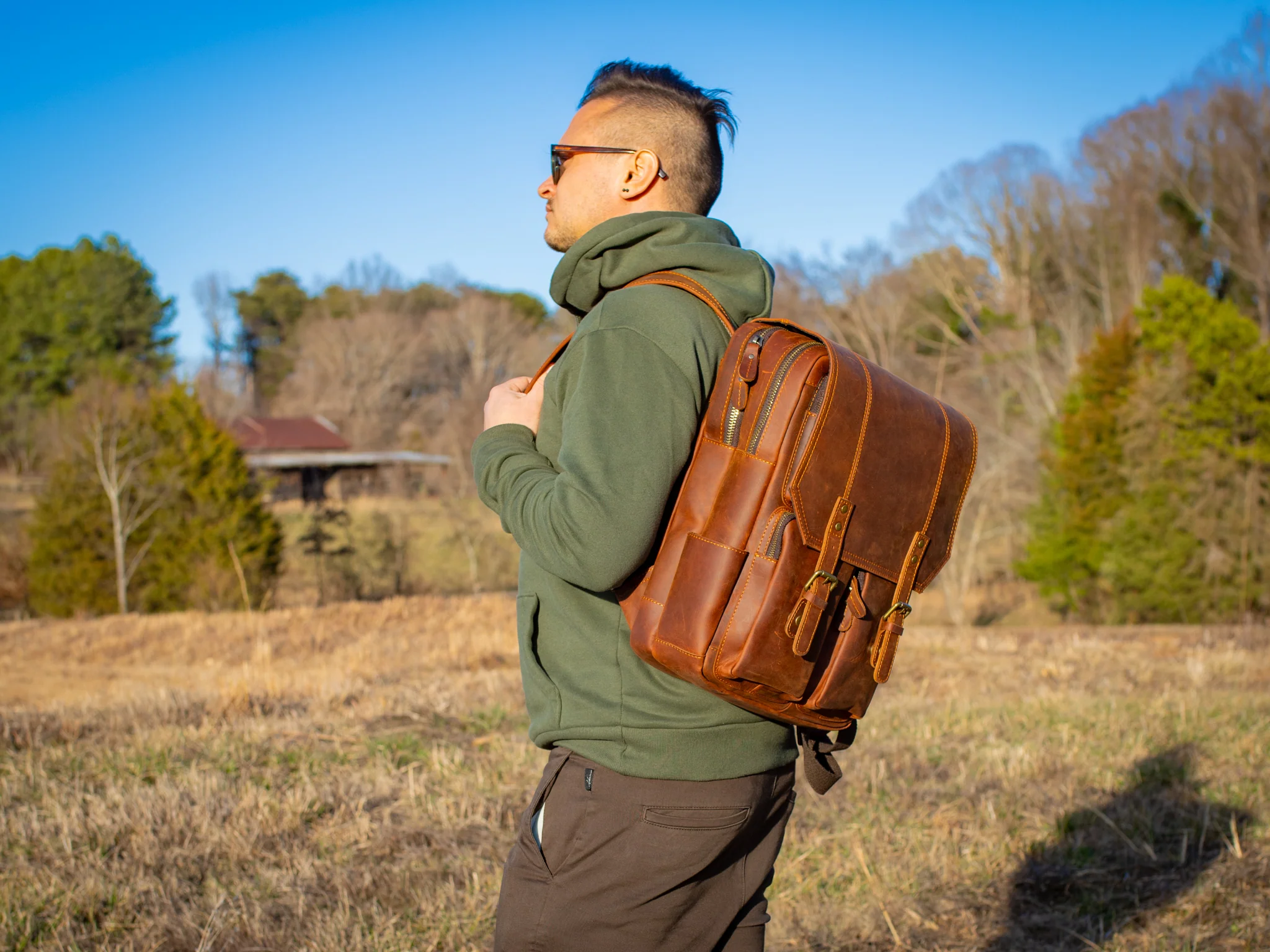 Crazy Horse Leather Backpack Voyager - Ginger - Image 2