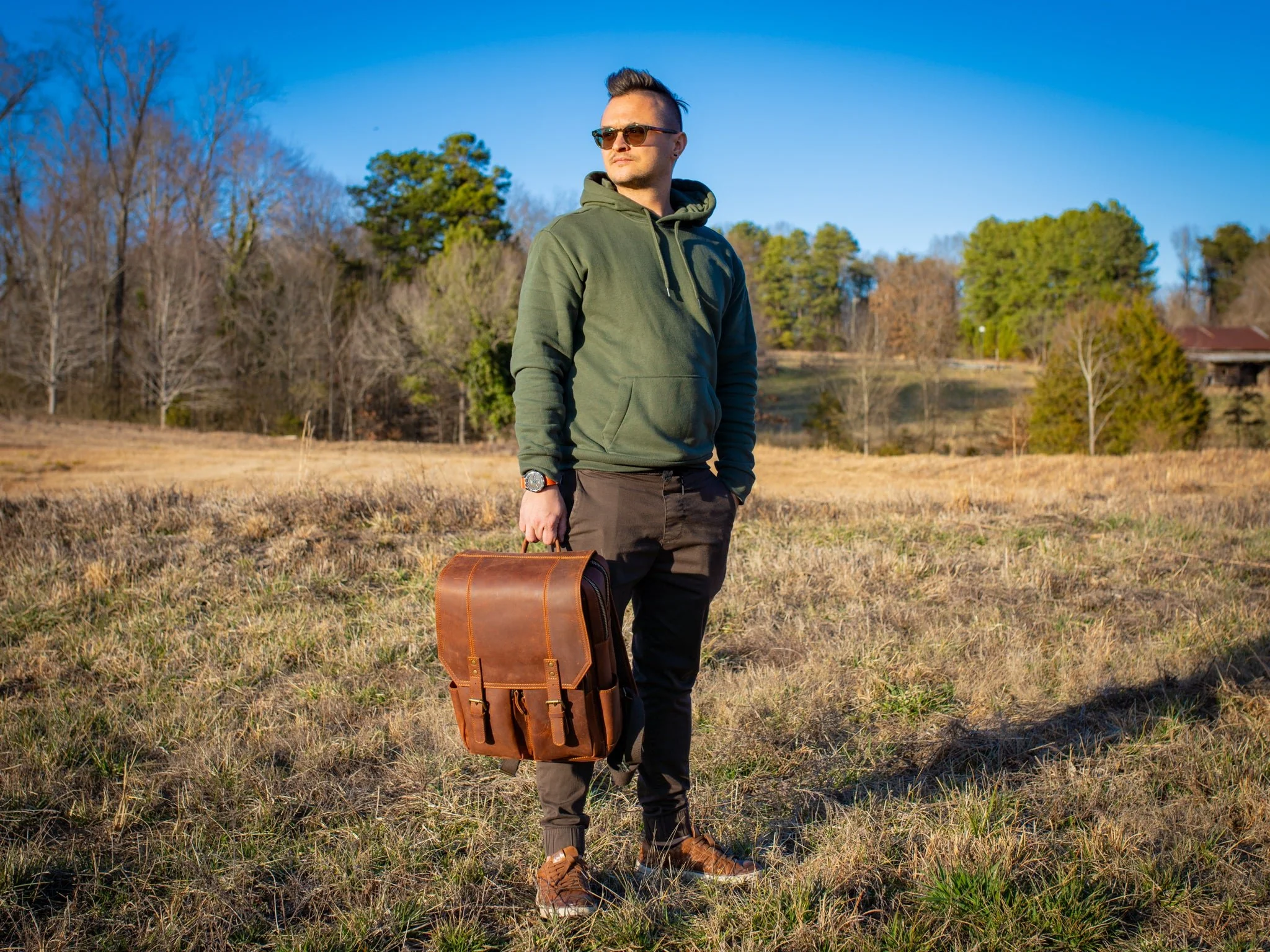 Crazy Horse Leather Backpack Voyager - Ginger - Image 3