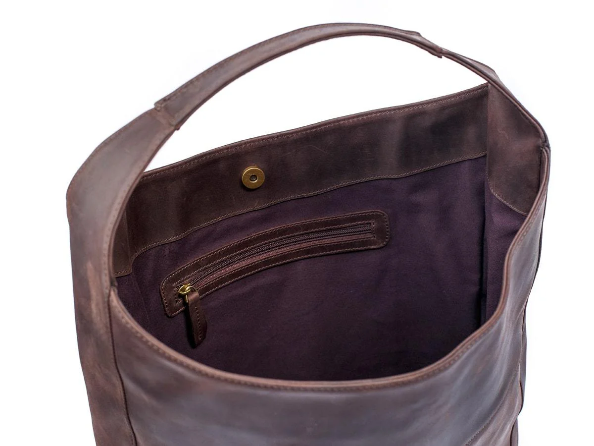 Crazy Horse Leather Hobo Bag - Brown - Image 3