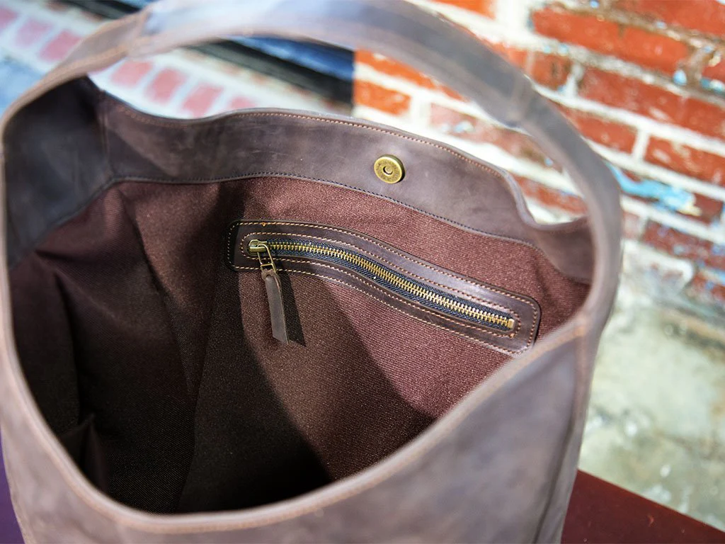 Crazy Horse Leather Hobo Bag - Brown - Image 5