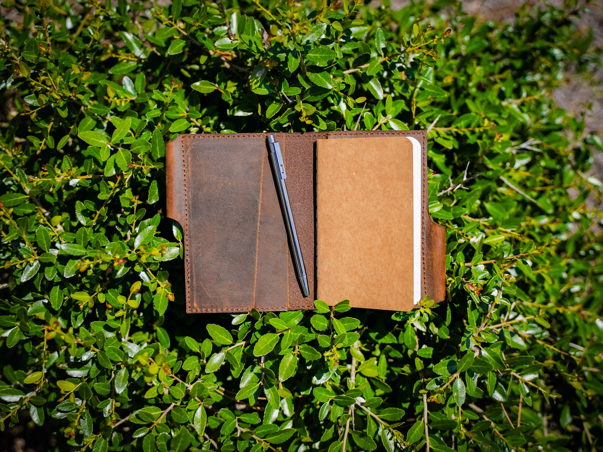 Crazy Horse Leather Journal Wallet with Pen XS - Brown - Image 2