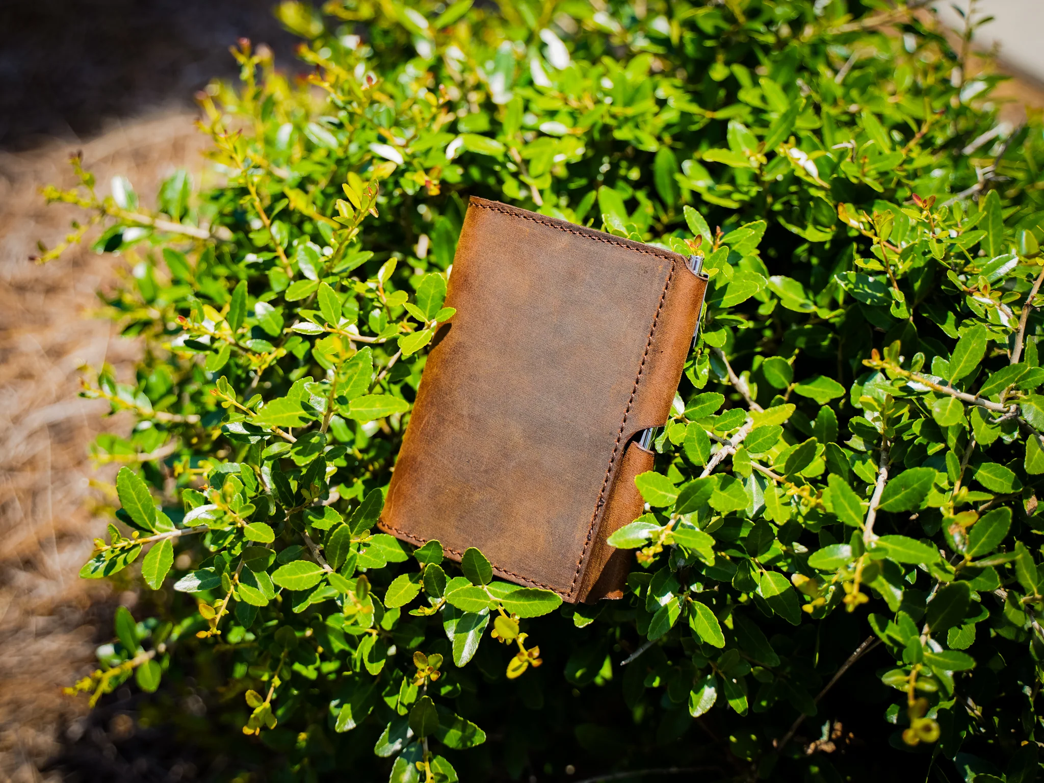 Crazy Horse Leather Journal Wallet with Pen XS - Brown - Image 4