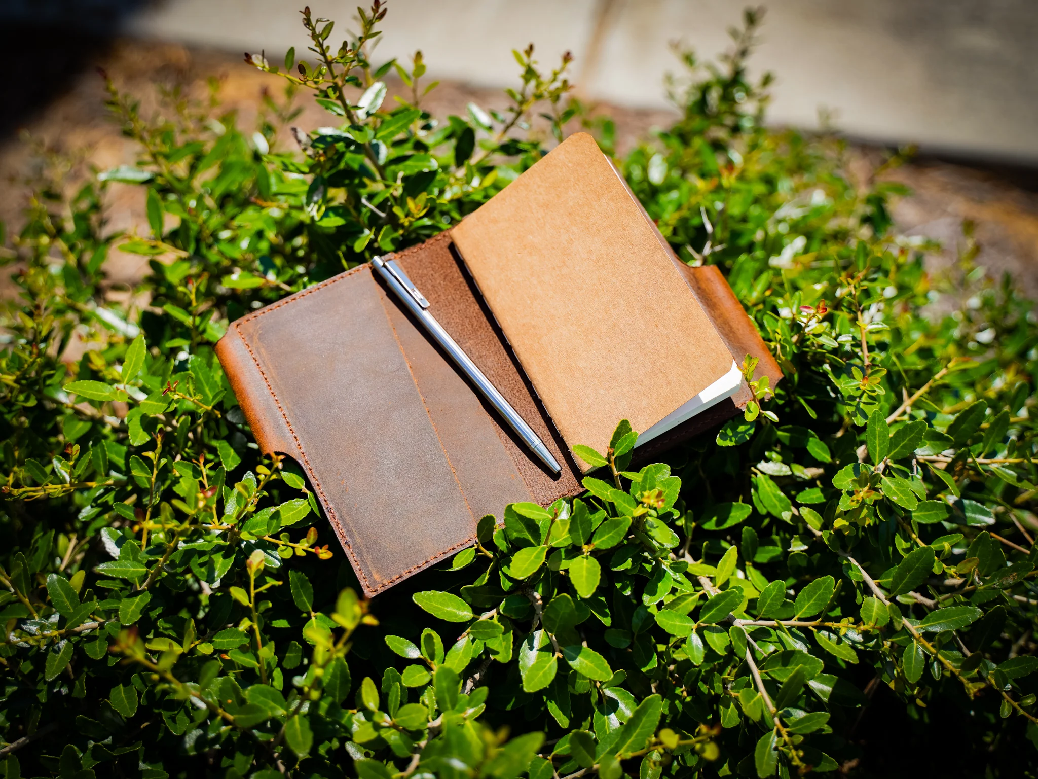 Crazy Horse Leather Journal Wallet with Pen XS - Brown - Image 5