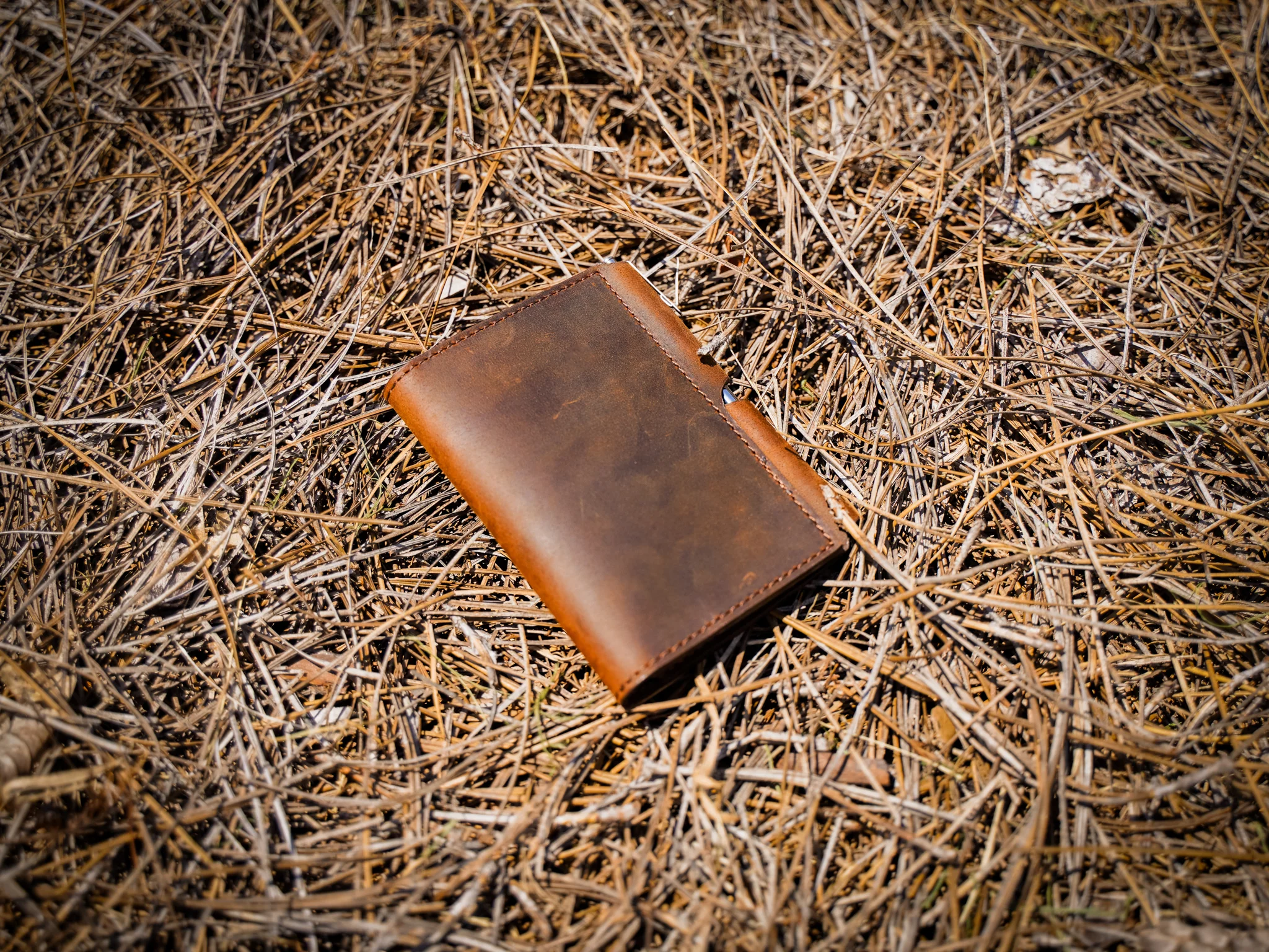 Crazy Horse Leather Journal Wallet with Pen XS - Brown - Image 8