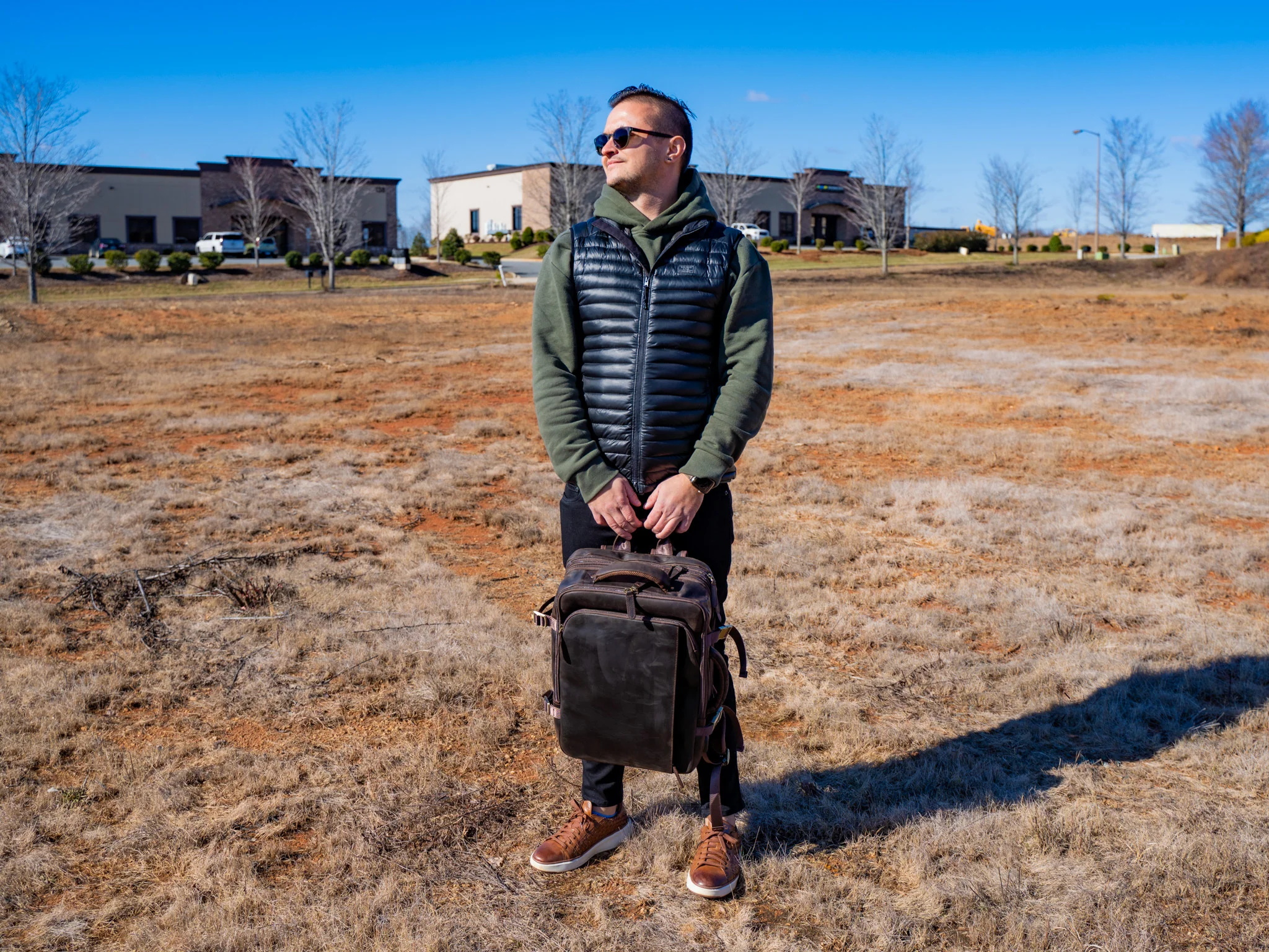 Crazy Horse Leather Travel Jet Backpack - Brown - Image 3