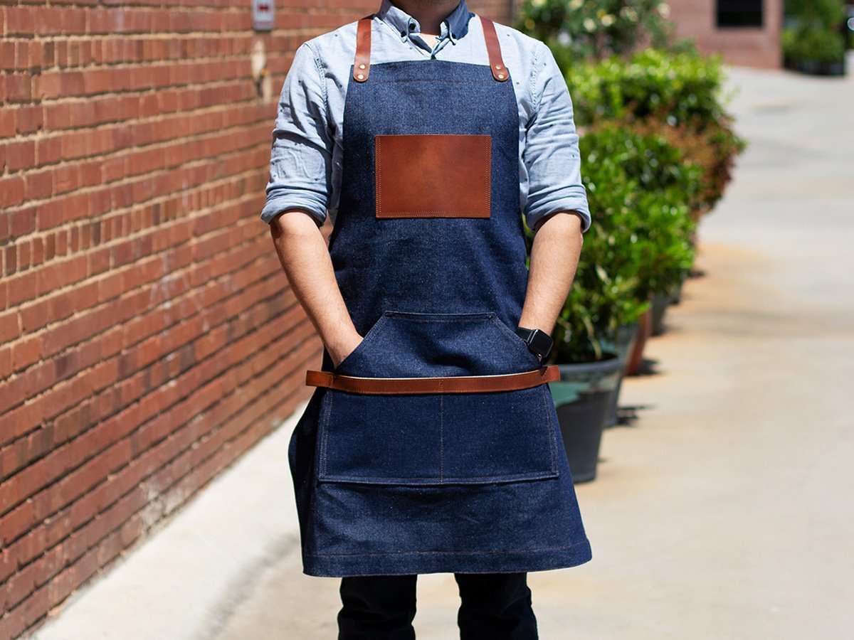 Custom Apron with Leather Straps and Pocket - Image 2