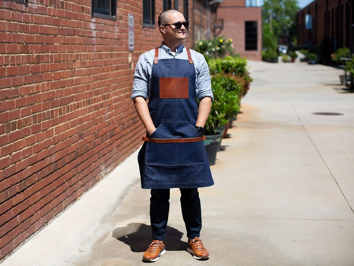 Custom Apron with Leather Straps and Pocket - Image 3