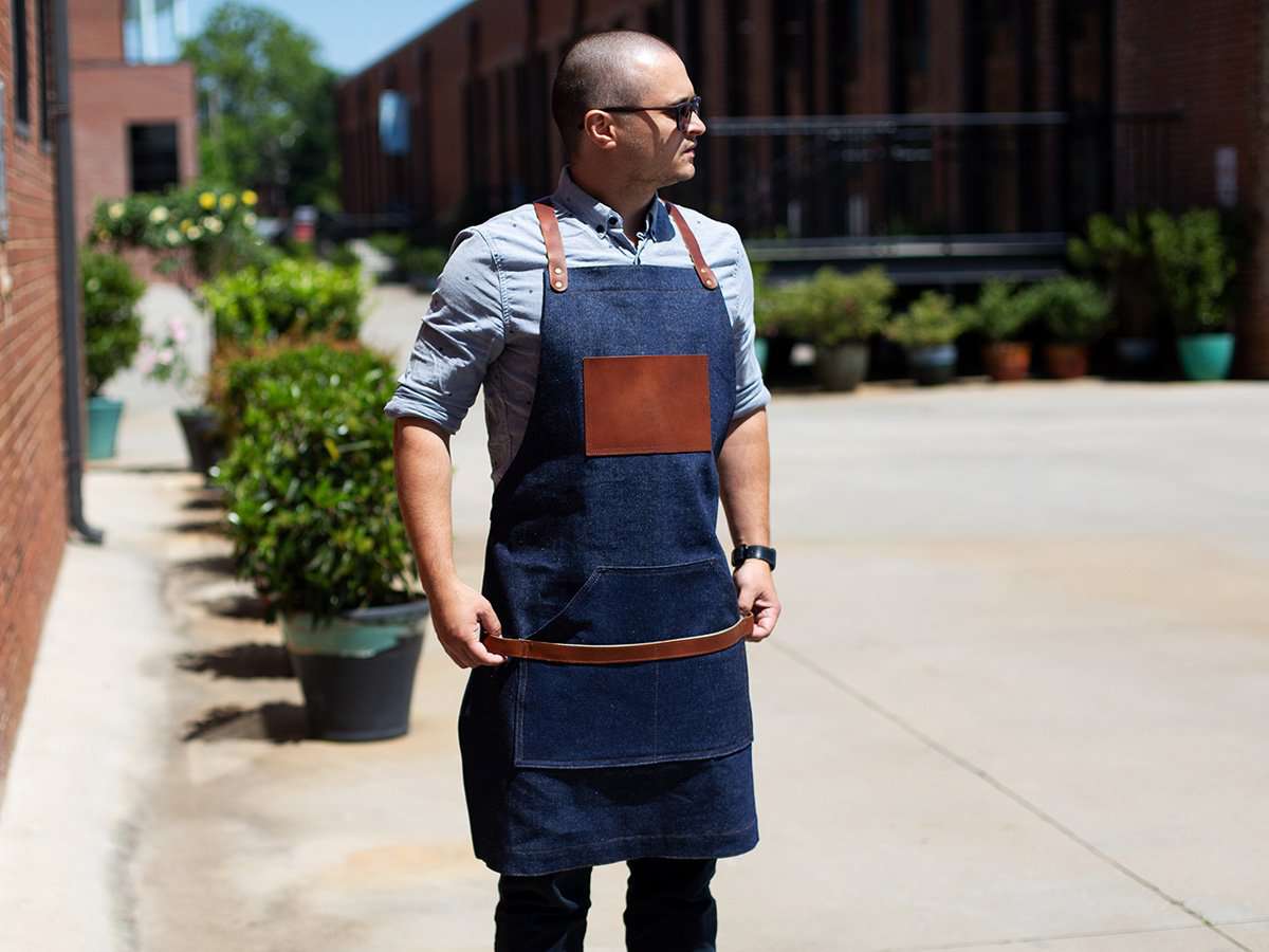 Custom Apron with Leather Straps and Pocket - Image 4