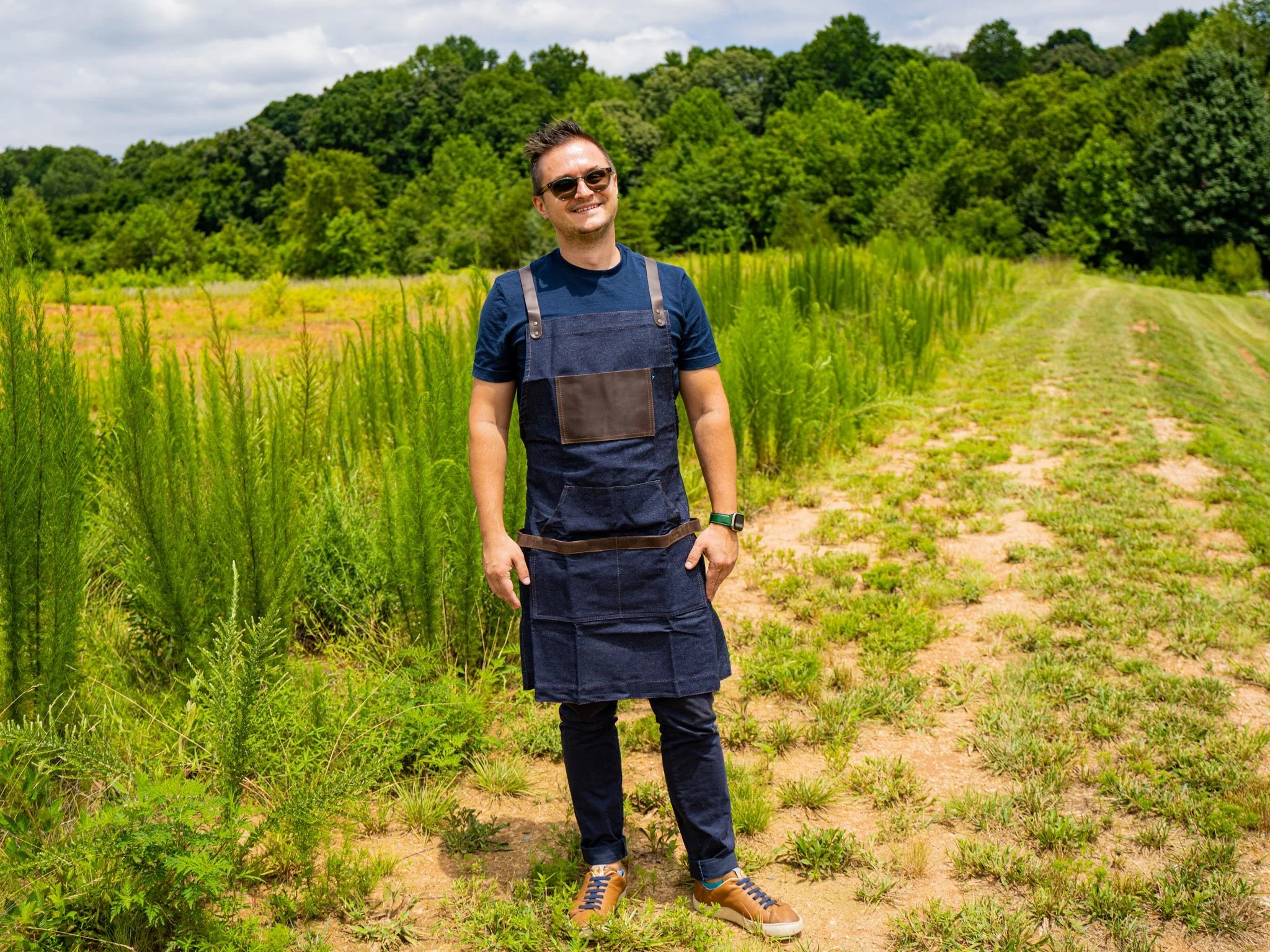 Dark Denim Canvas and Leather Apron for Bartender